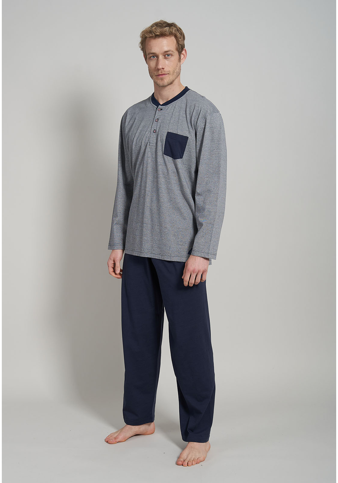 image-46 Ceceba heren pyjama O-hals met knoopjes, donkerblauw