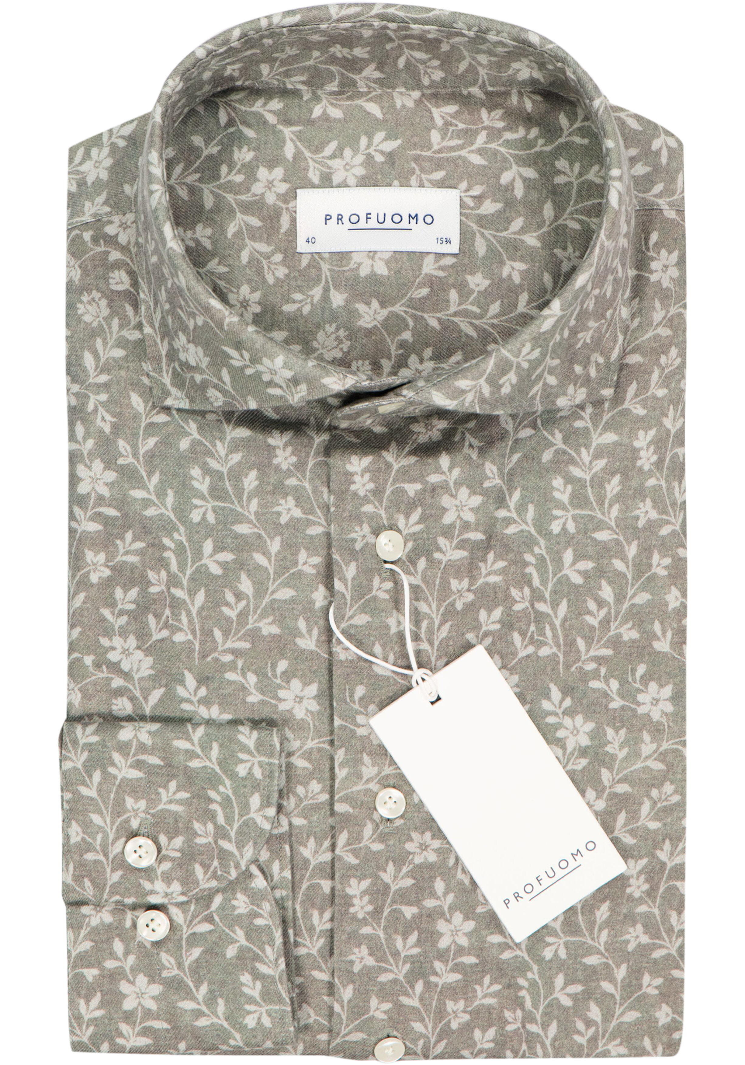 Profuomo slim fit heren overhemd, flanel, groen