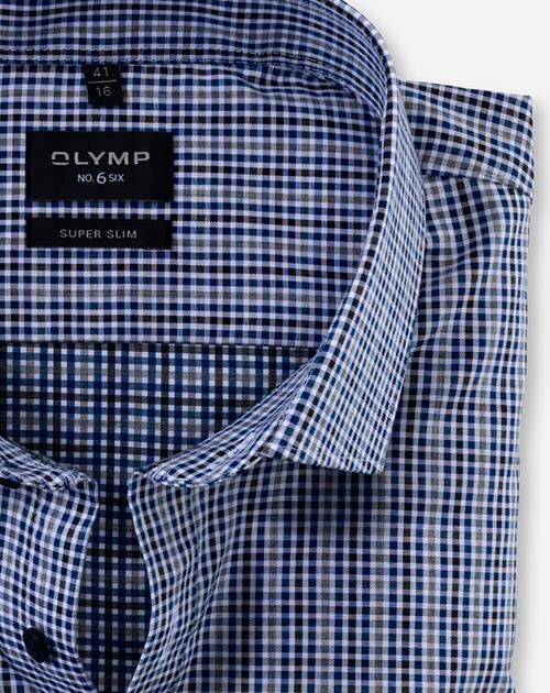 OLYMP No. 6 Six super slim fit overhemd, popeline, marineblauw geruit