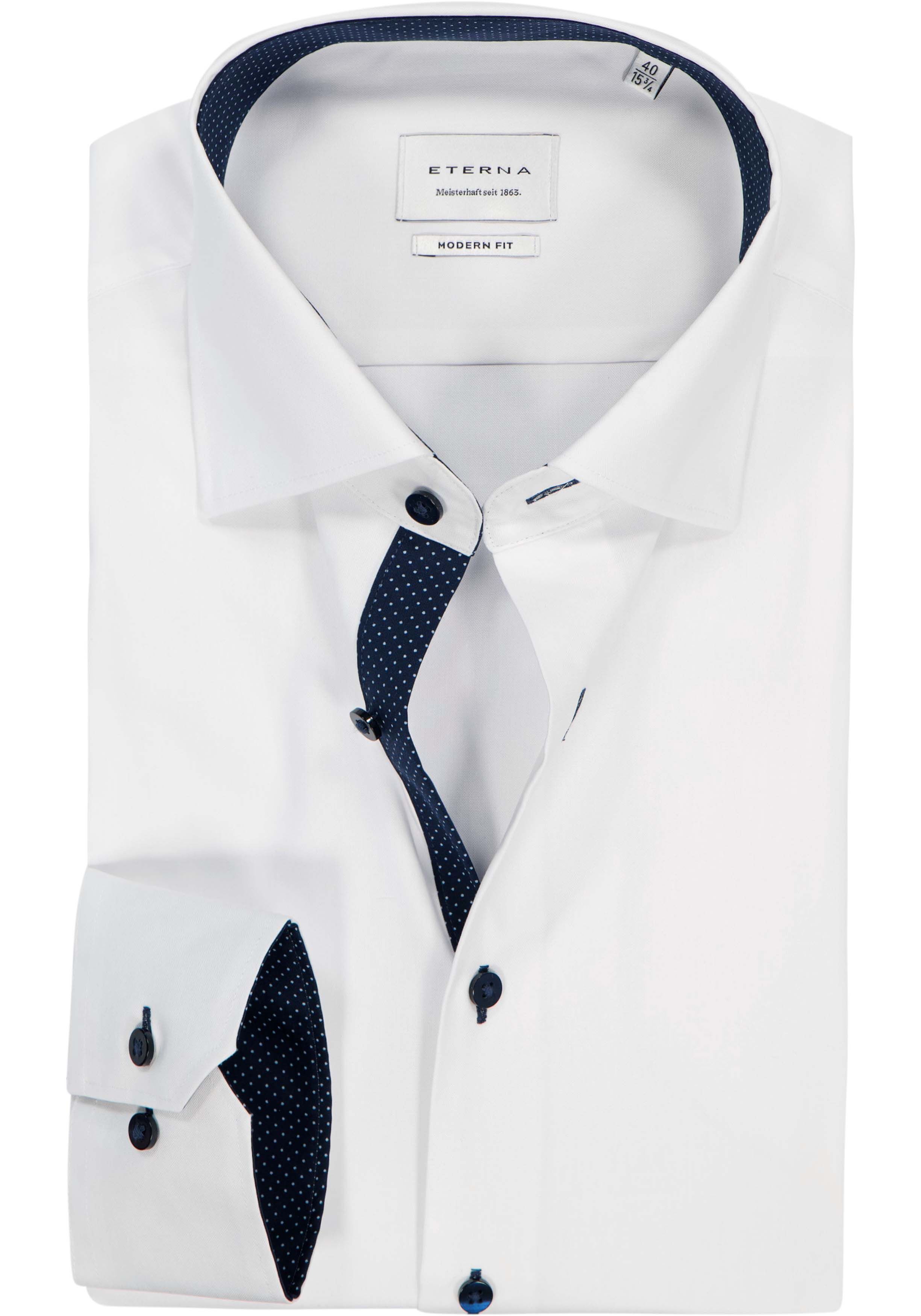 ETERNA modern fit overhemd, fijn Oxford heren overhemd, wit (blauw gestipt contrast)