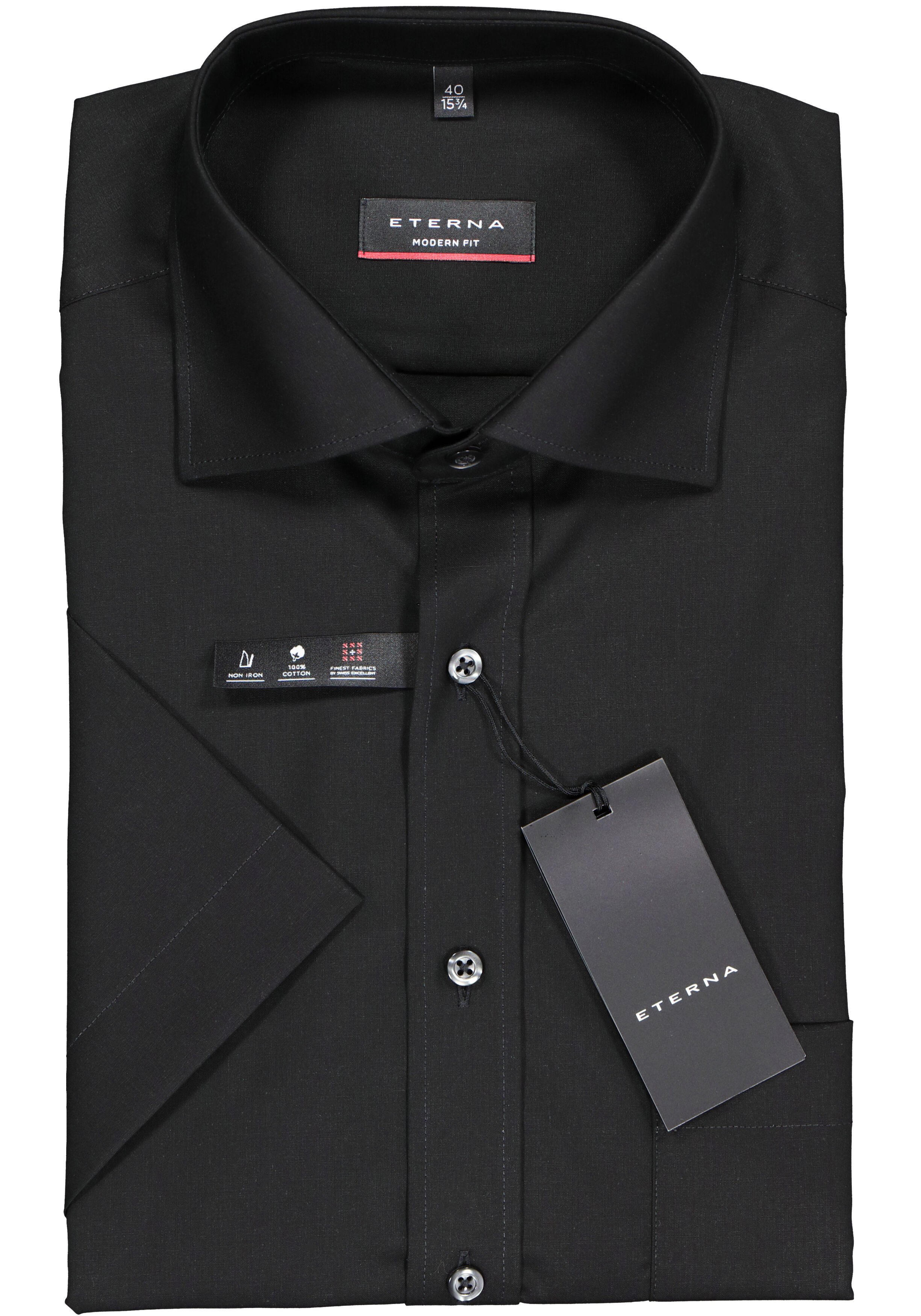 ETERNA modern fit overhemd, korte mouw, poplin heren overhemd, zwart