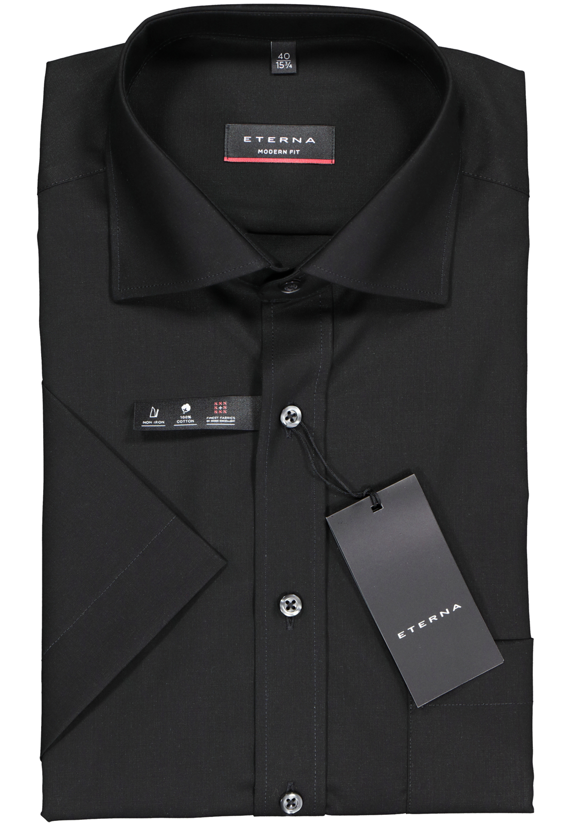 2-4045332266904_eterna-overhemd_HR ETERNA modern fit overhemd, korte mouw, poplin heren overhemd, zwart