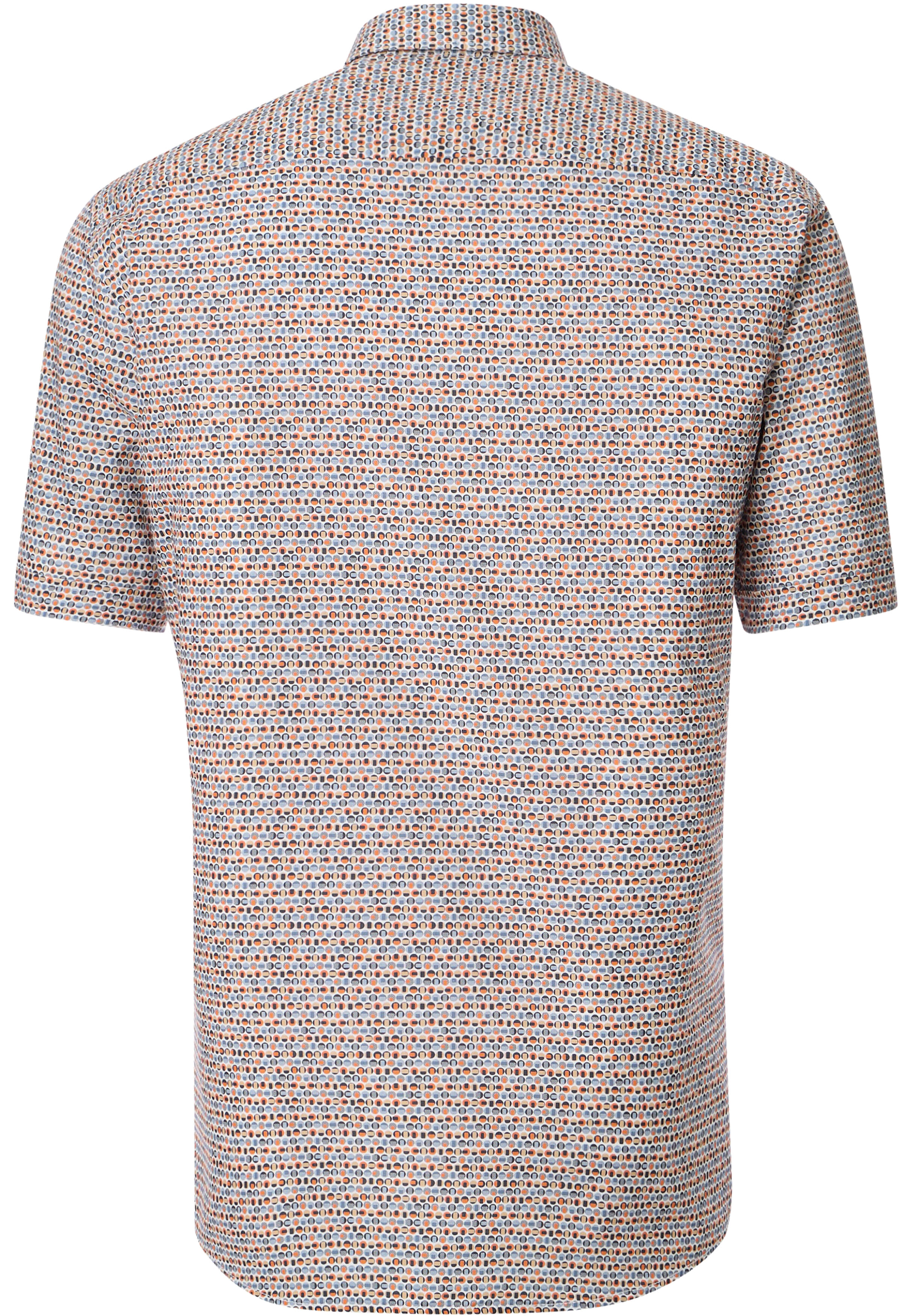 CASA MODA Sport casual fit overhemd, korte mouw, popeline, wit met oranje en blauw dessin