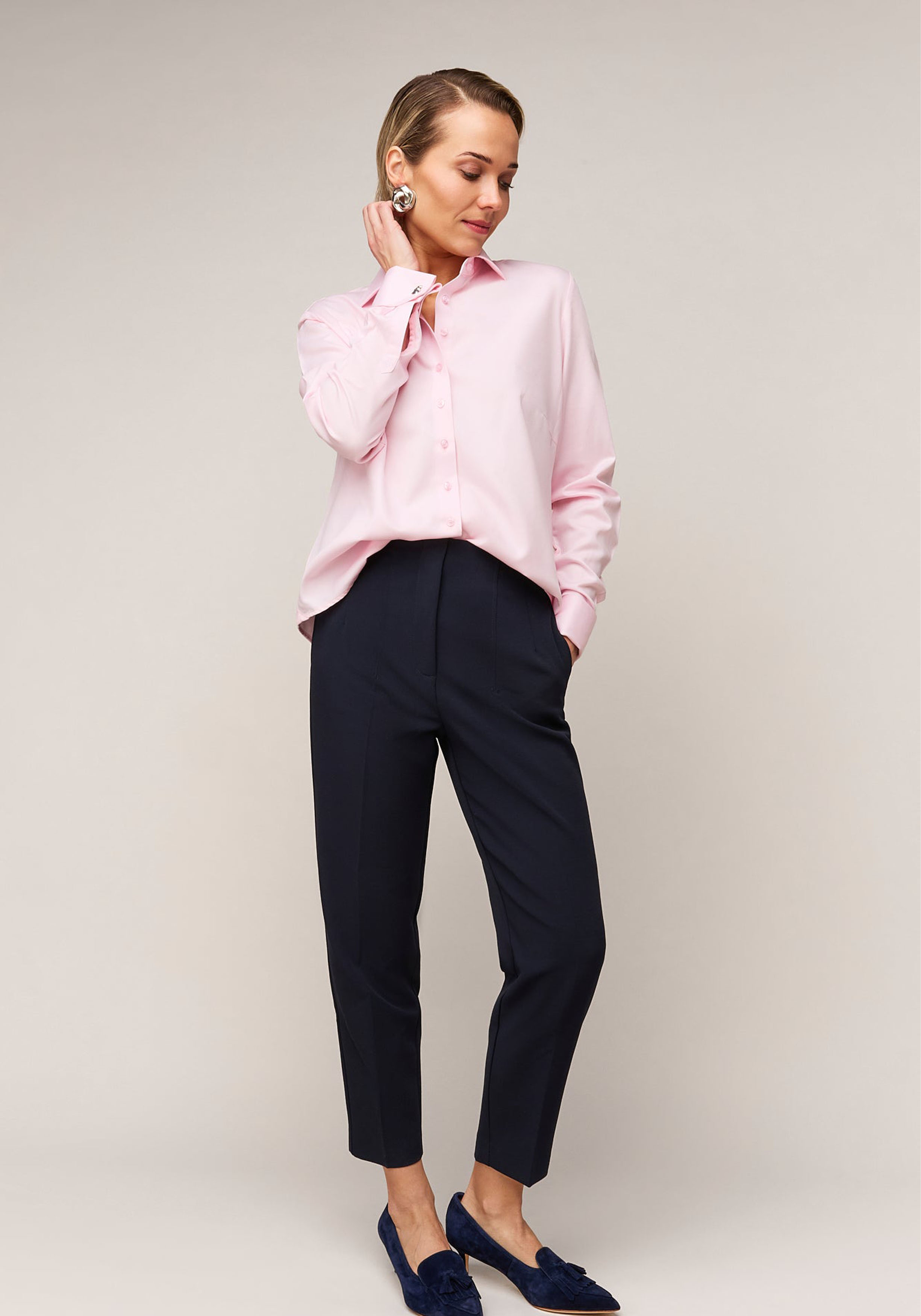 Vander Amsterdam damesblouse regular fit dubbele manchet, twill, roze