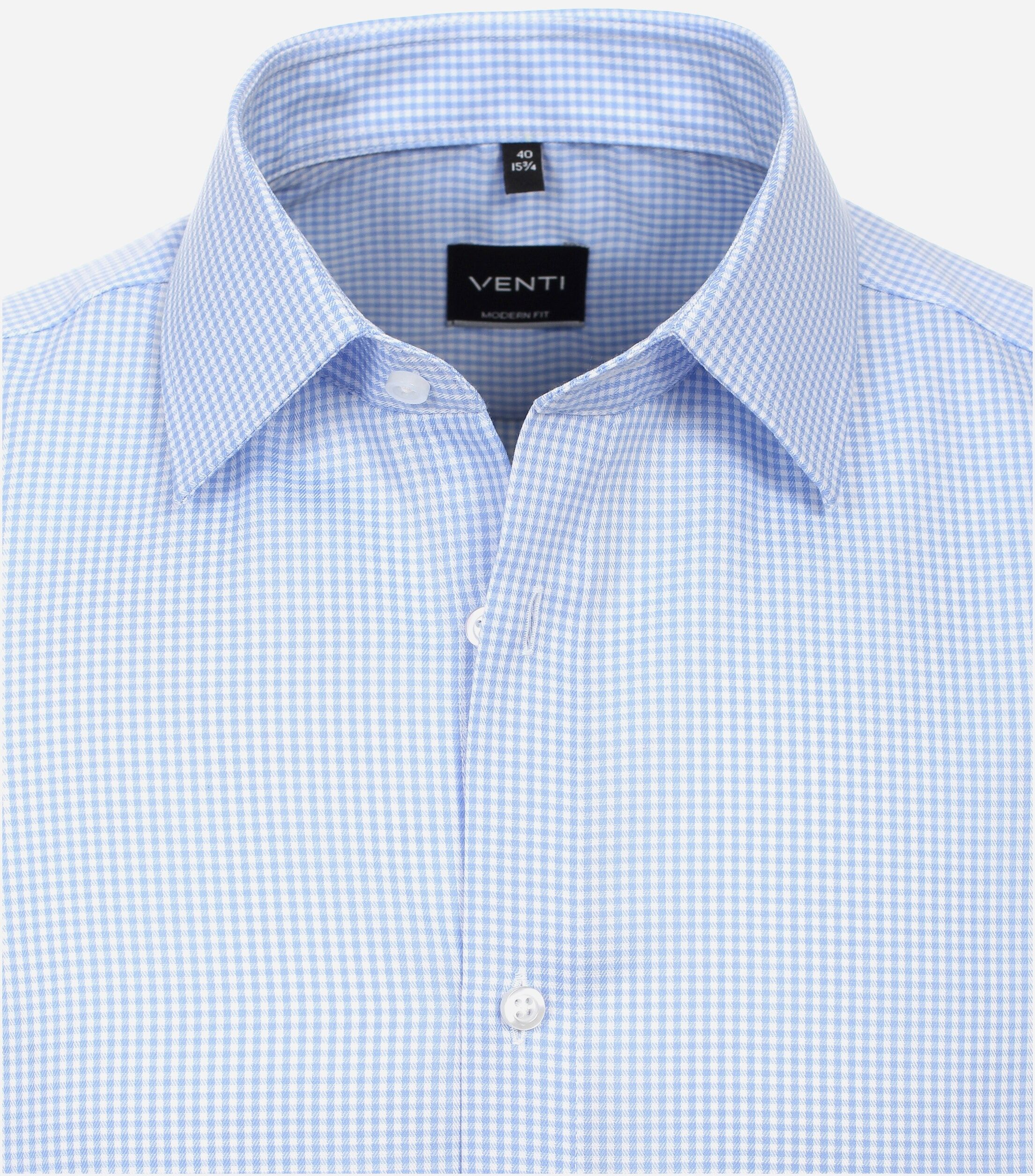 VENTI modern fit overhemd, twill, blauw met wit geruit