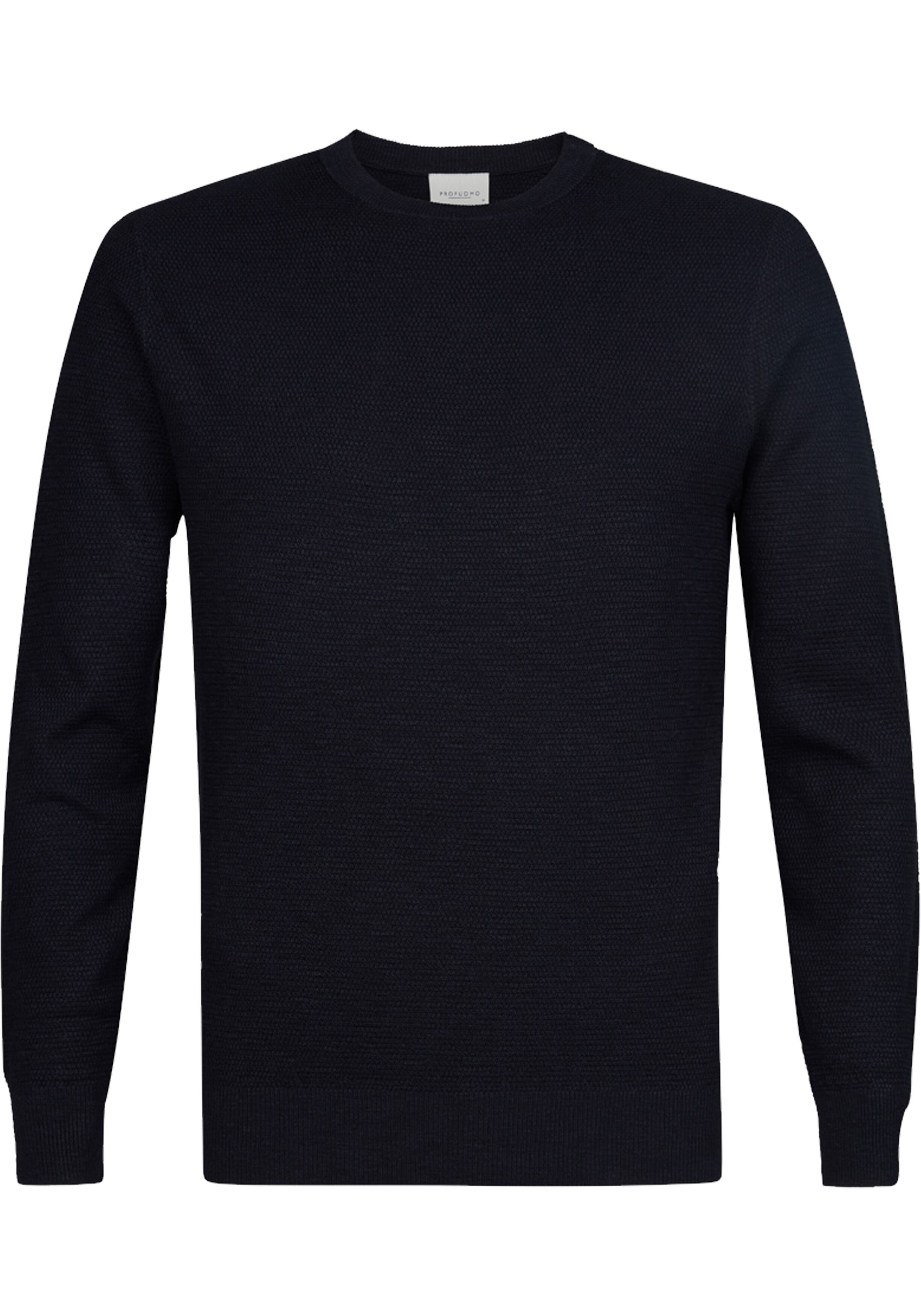 Profuomo heren trui katoen, slim fit trui met O-hals, donkerblauw