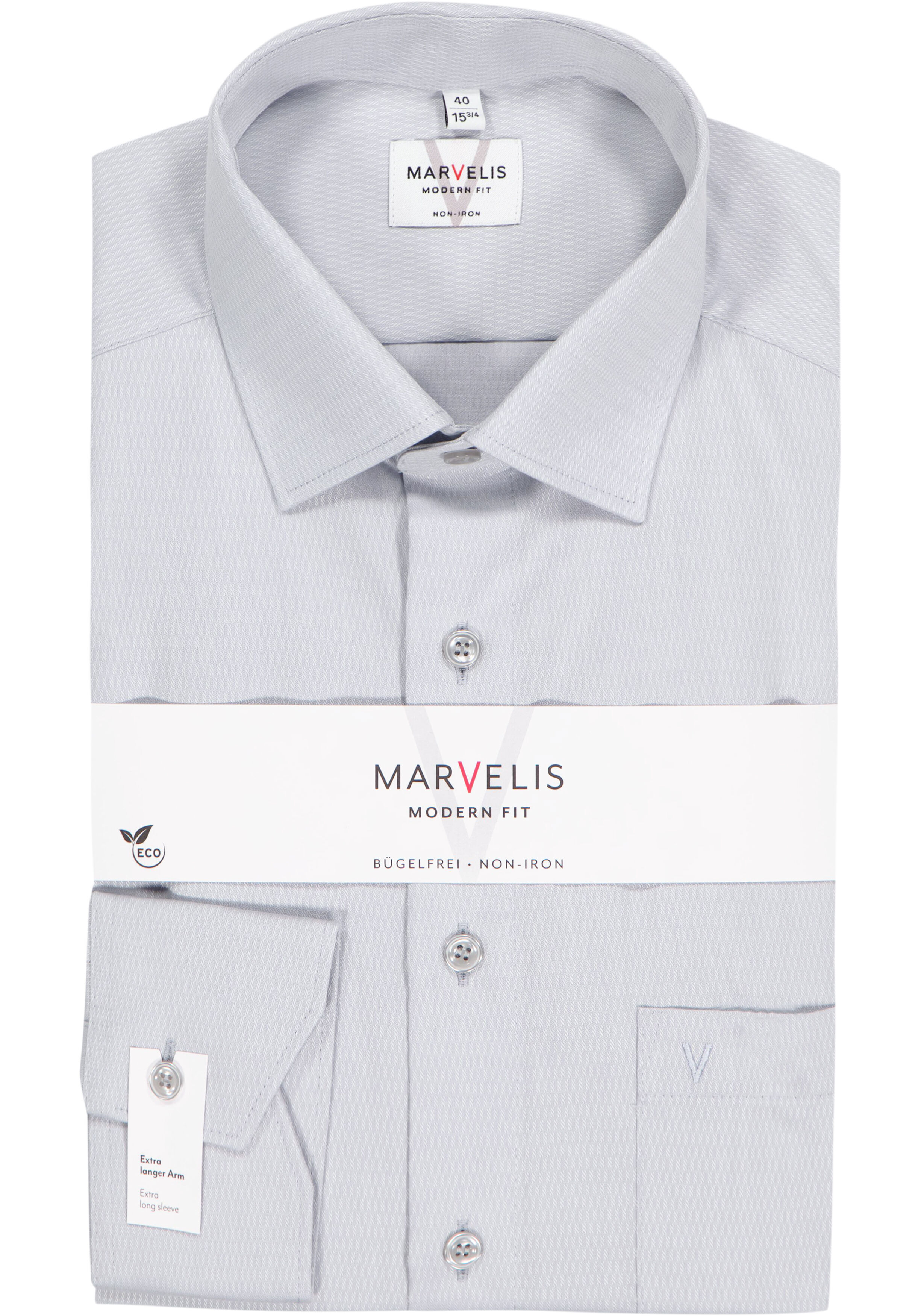 MARVELIS modern fit overhemd, mouwlengte 7, structuur, lichtgrijs