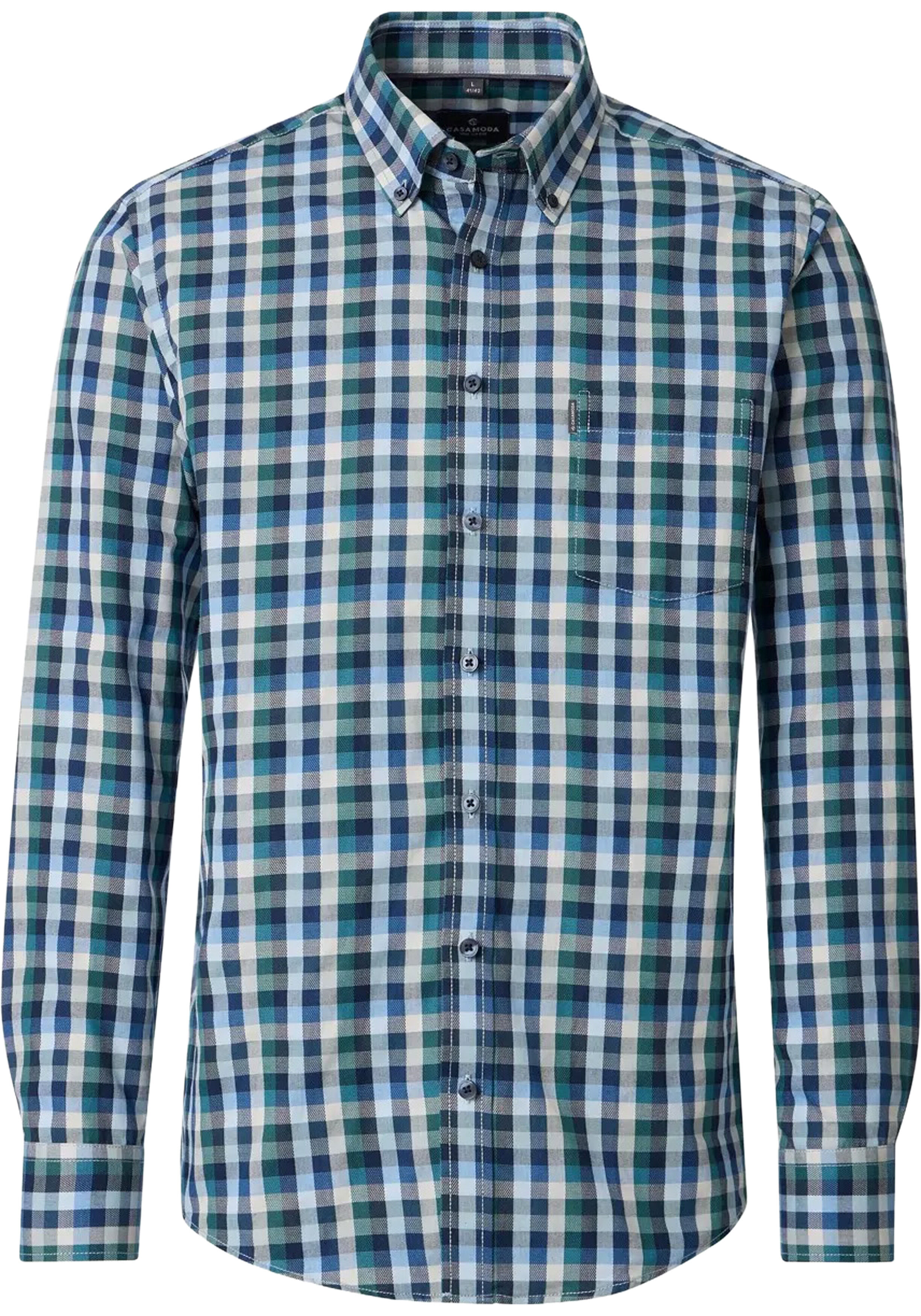 CASA MODA Sport casual fit overhemd, dobby, blauw met groen en wit geruit