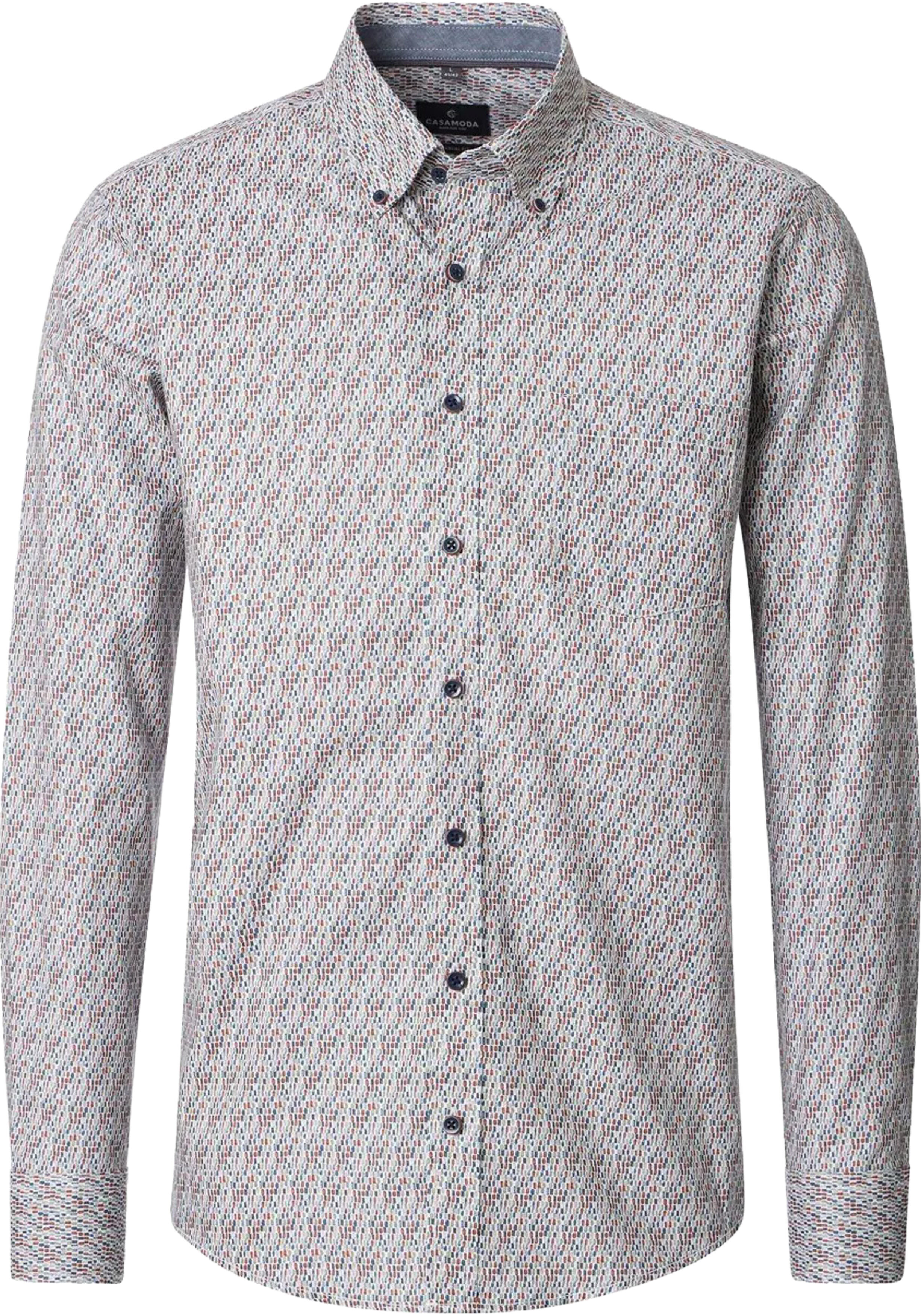 CASA MODA Sport casual fit overhemd, twill, wit met blauw en roestbruin dessin