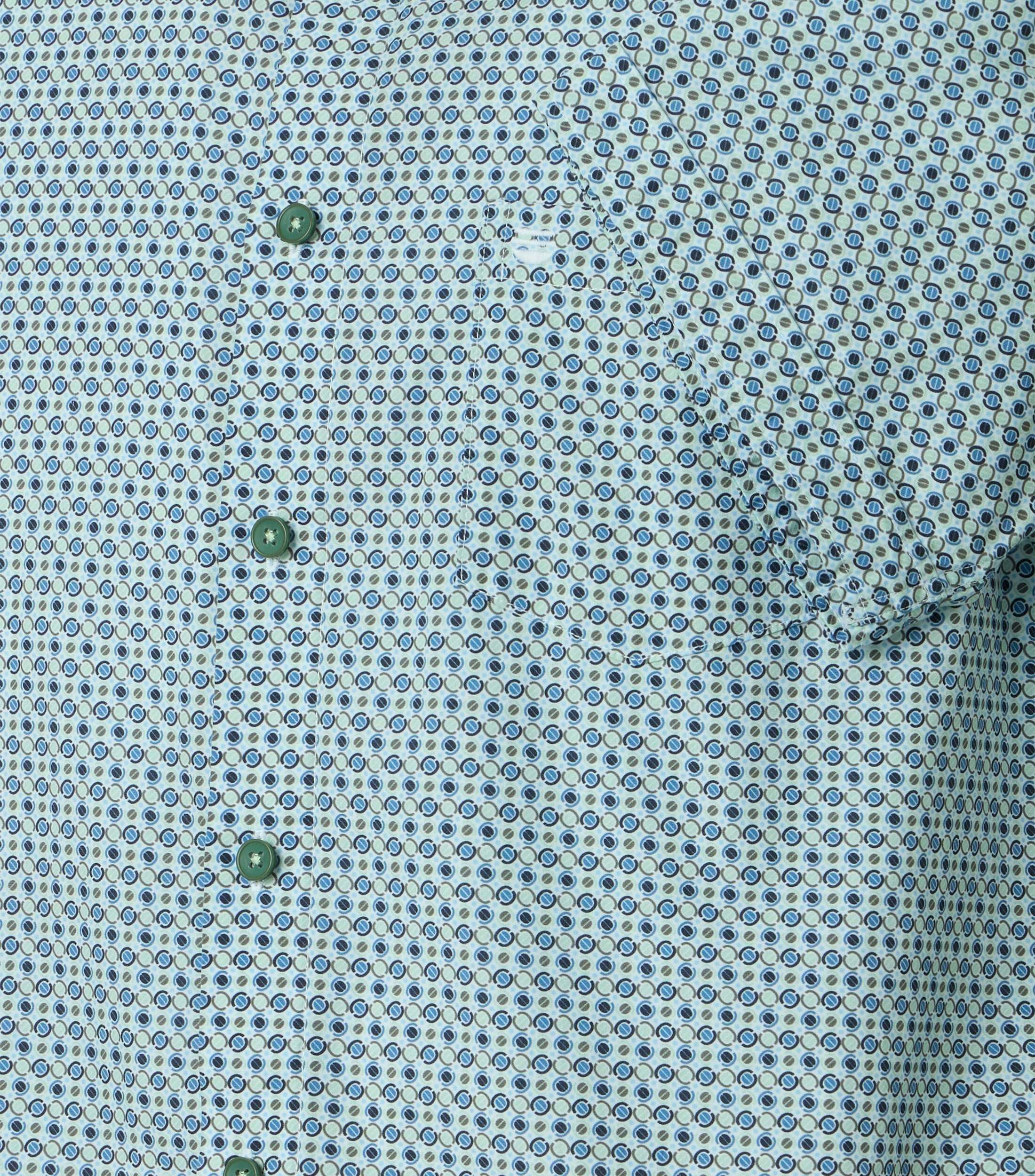 Redmond comfort fit overhemd, korte mouw, popeline, wit met licht- en donkerblauw met groen dessin