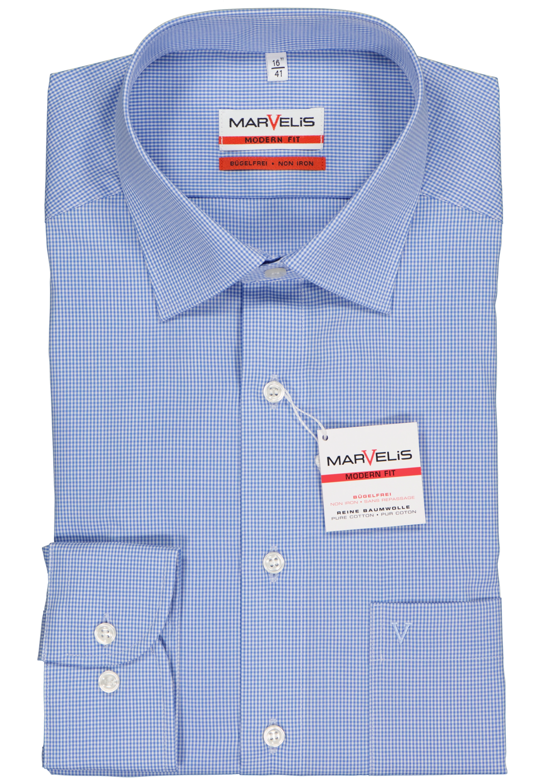 2-4055987605119_marvelis-overhemd_HR MARVELIS modern fit overhemd, blauw met wit geruit