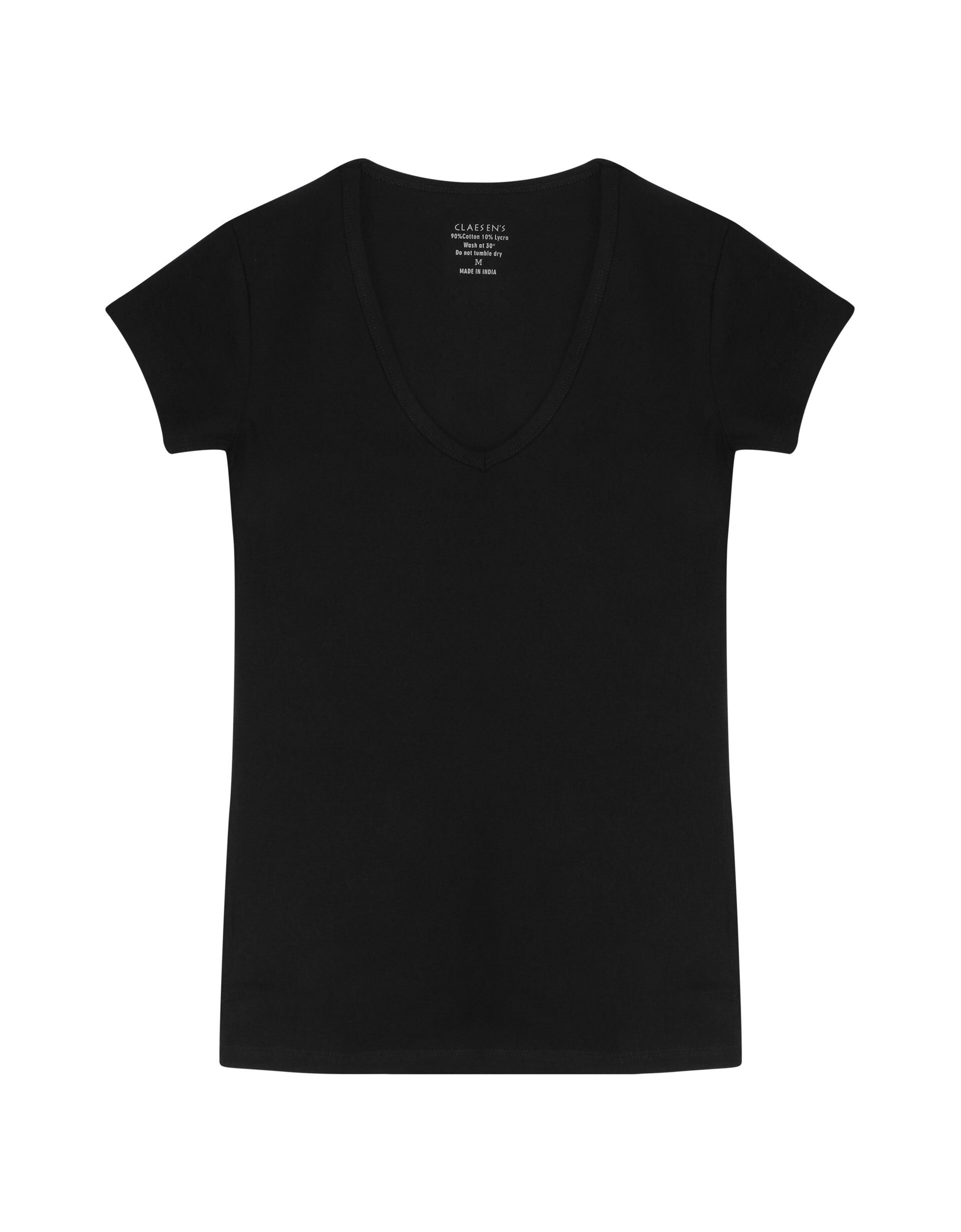 Claesen's dames Basics T-shirt (1-pack), V-hals T-shirt korte mouw, zwart
