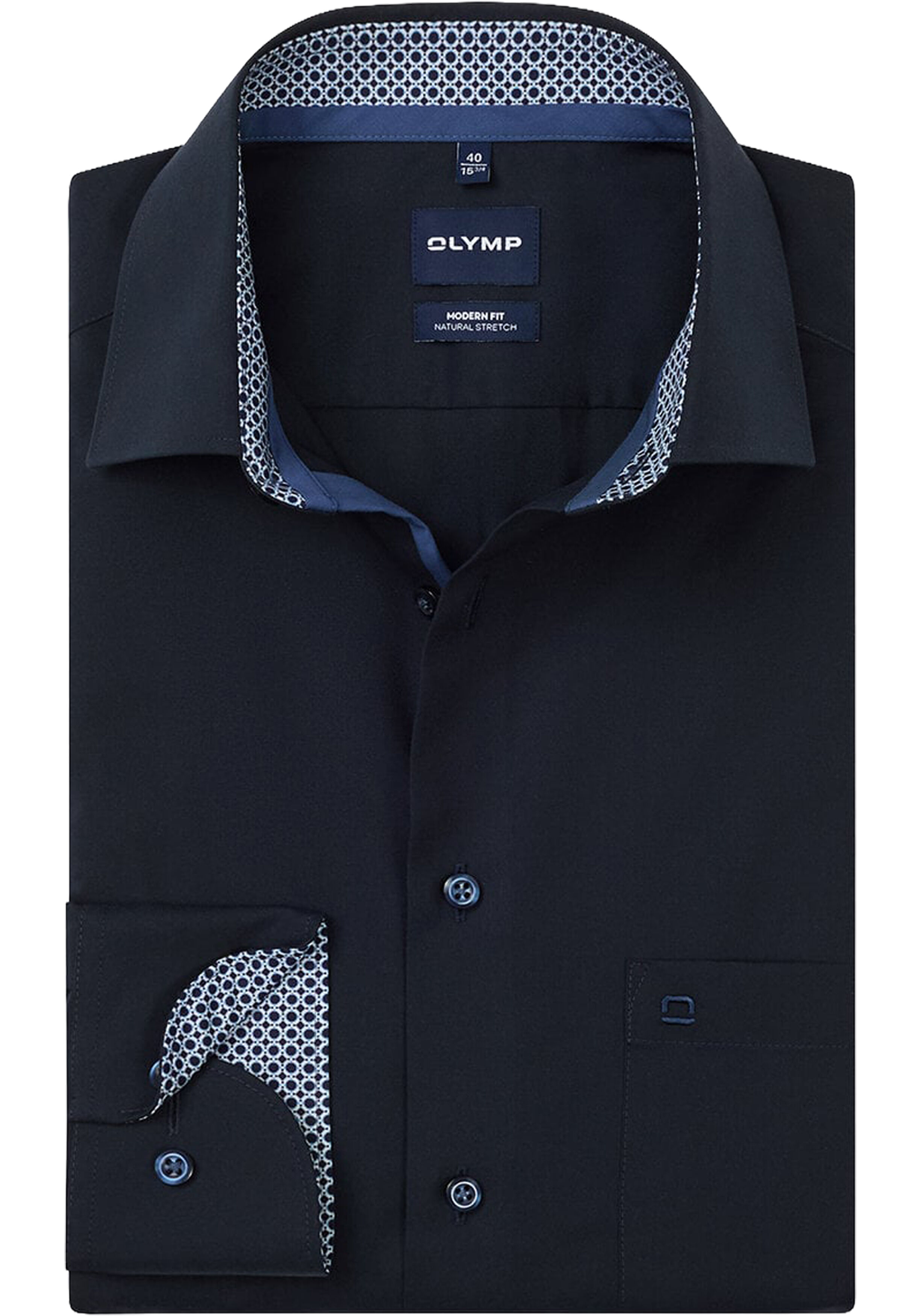 OLYMP Luxor modern fit overhemd, mouwlengte 7, popeline, marine blauw