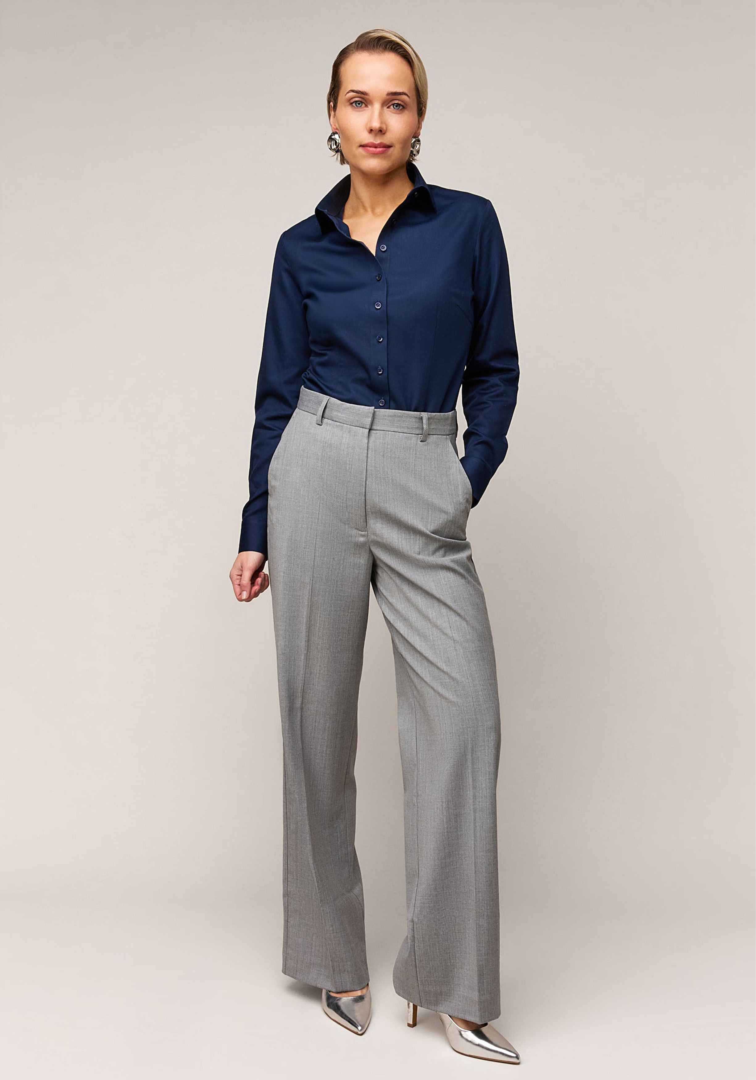 Vander Amsterdam damesblouse slim fit enkele manchet, twill, navy