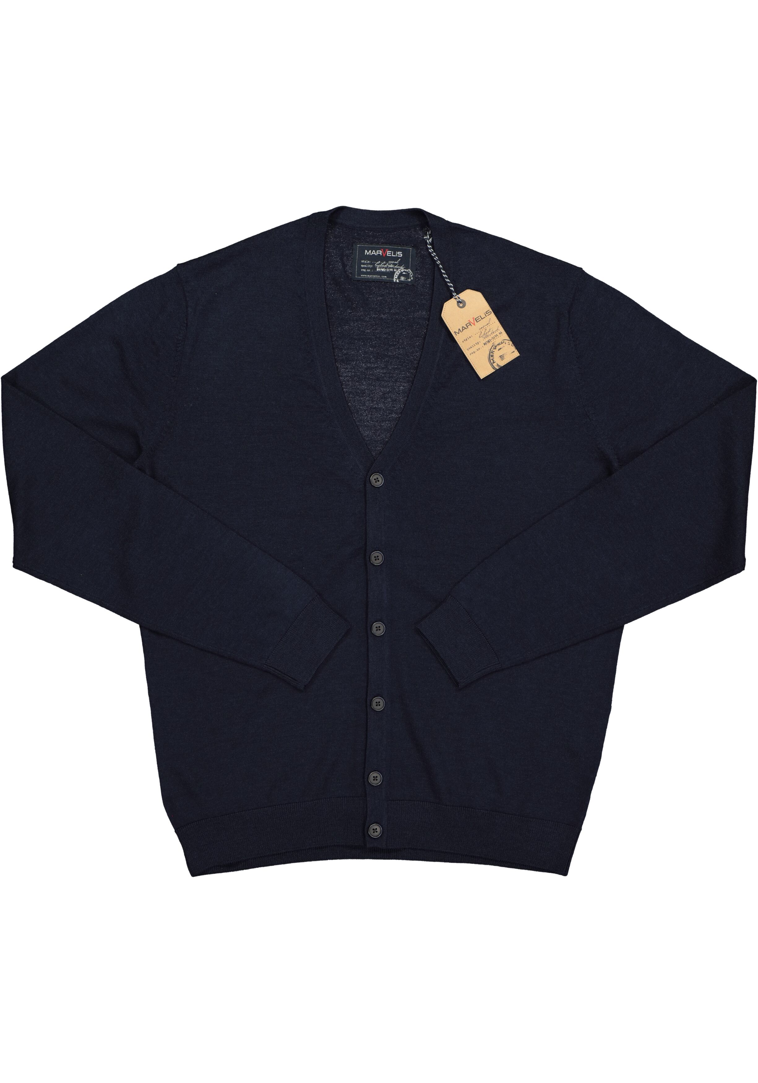 MARVELIS heren vest wol, V-hals, donkerblauw