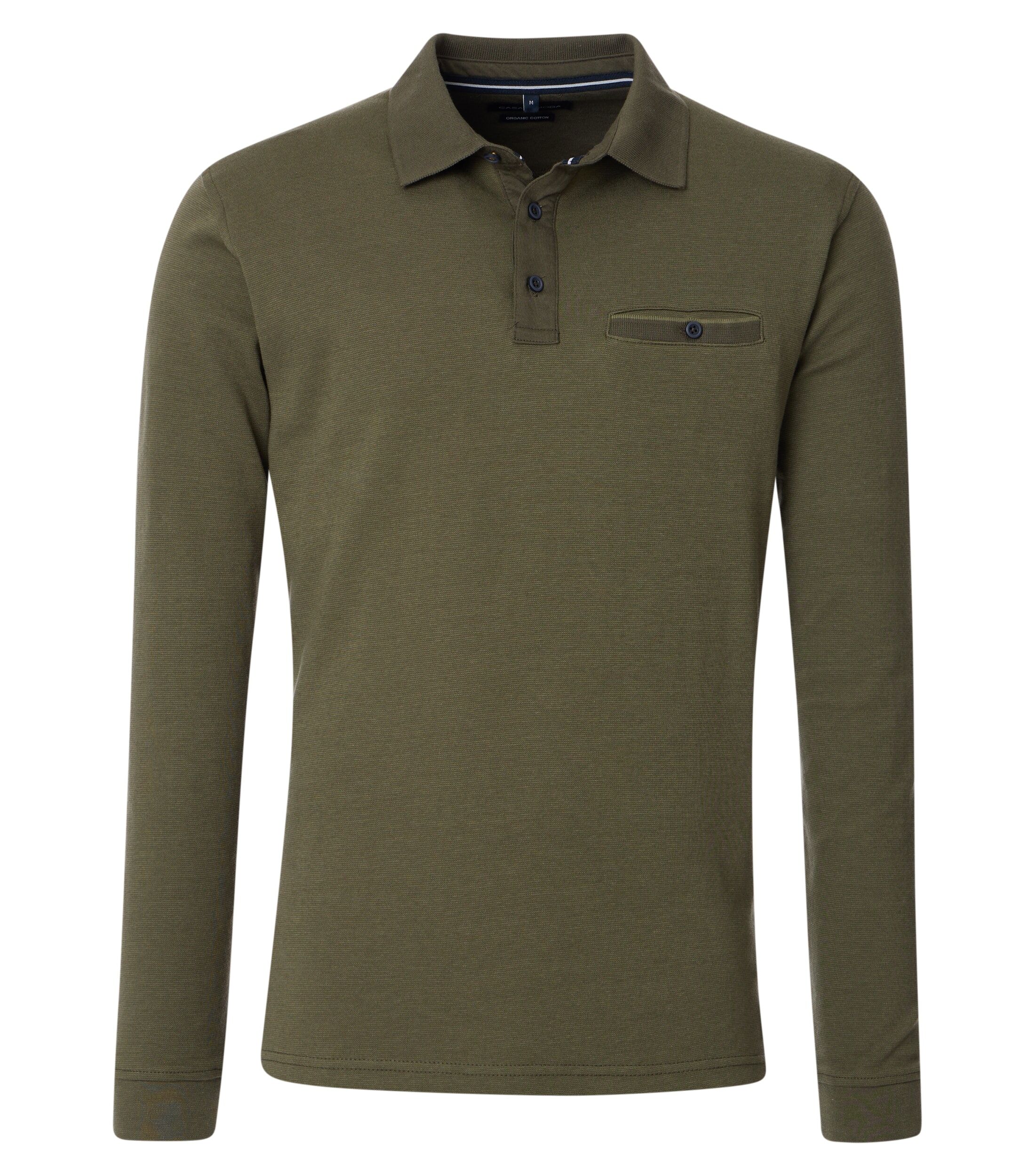 CASA MODA comfort fit heren polo lange mouw, olijfgroen dessin