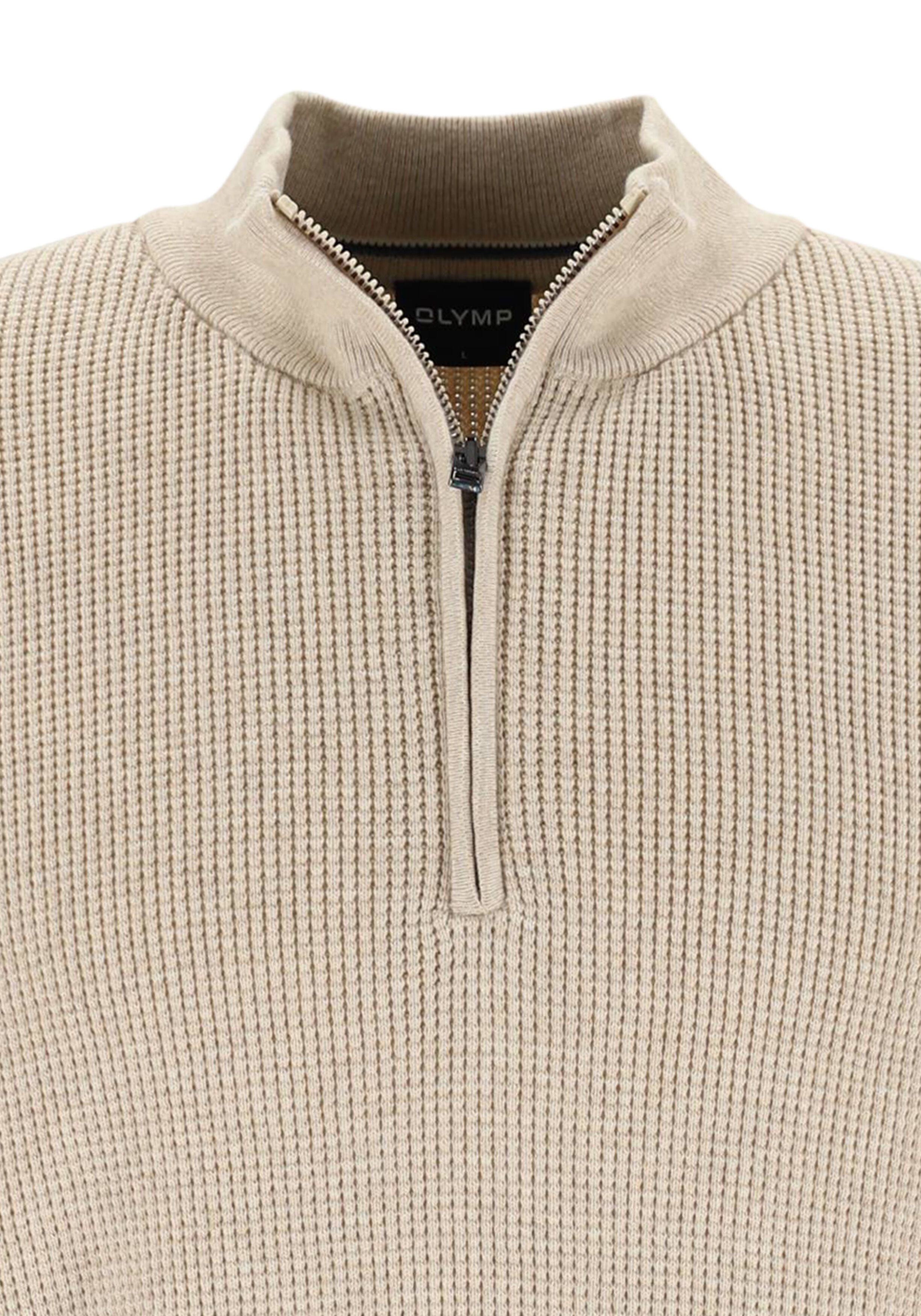OLYMP Casual modern fit half zip trui katoen, korte rits, beige