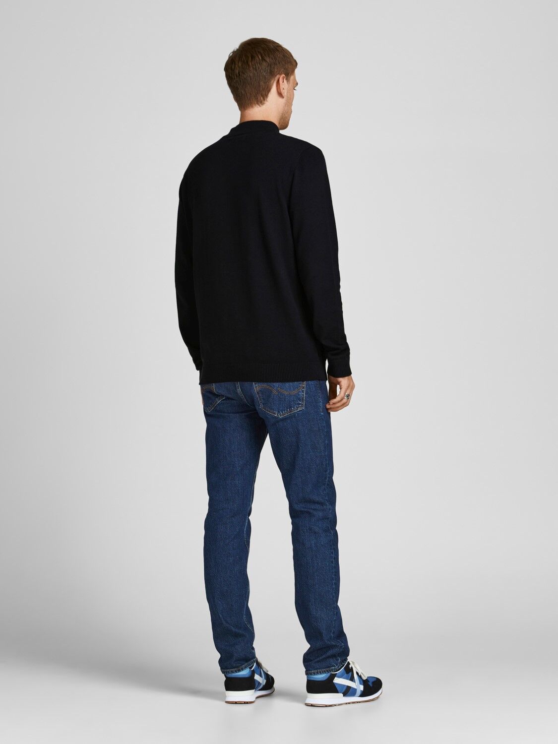 JACK & JONES Basic knit mock neck slim fit, heren pullover katoen met turtleneck, zwart