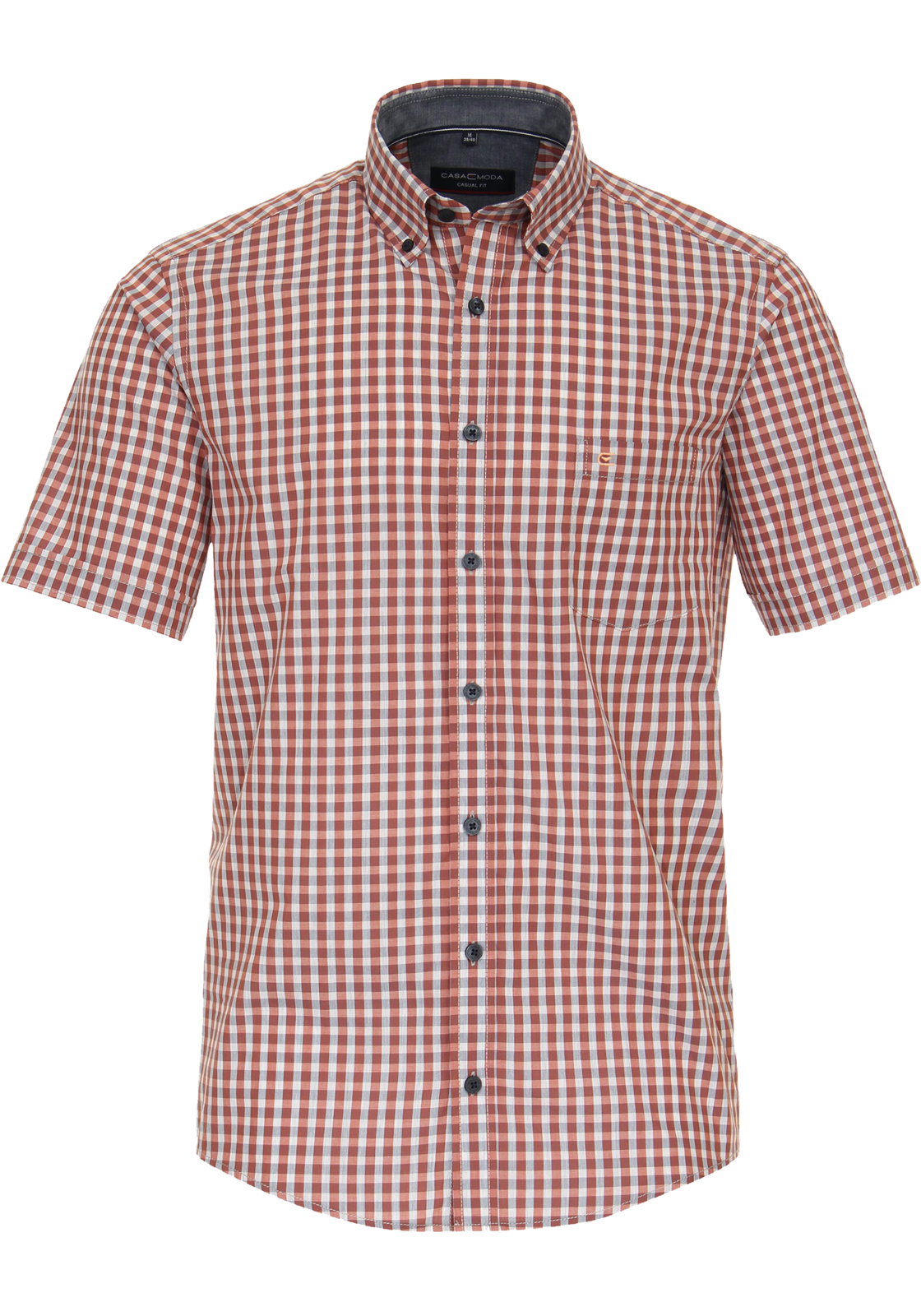 1-4064813798611-casa_moda-overhemd_HR CASA MODA Sport casual fit overhemd, korte mouw, structuur, oranje geruit