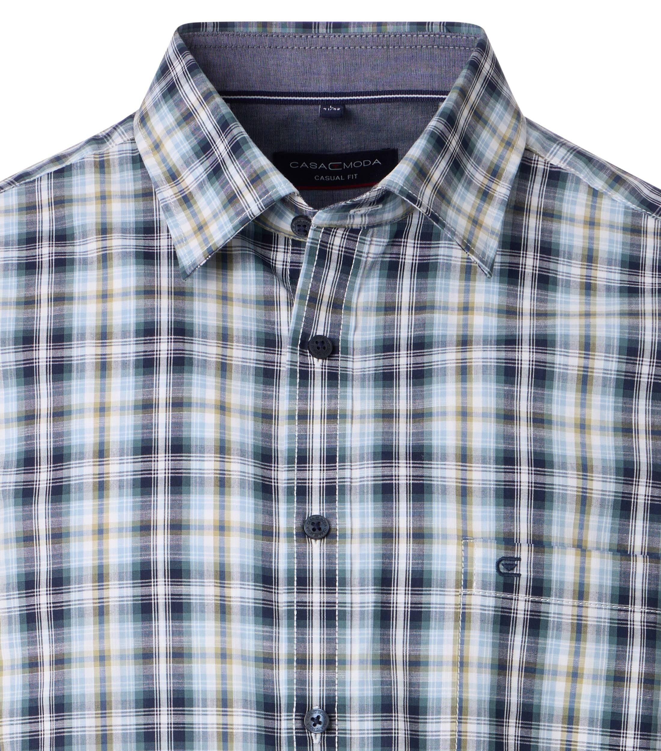 CASA MODA Sport casual fit overhemd, korte mouw, chambray, blauw, wit, groen en beige geruit