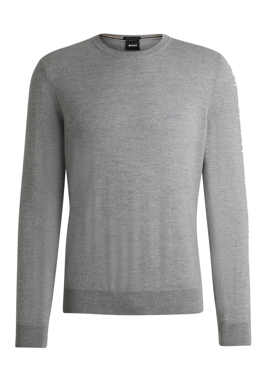 BOSS Botto regular fit trui wol, heren trui middeldik O-hals, zilver BOSS Botto regular fit trui wol, heren trui middeldik O-hals, zilver