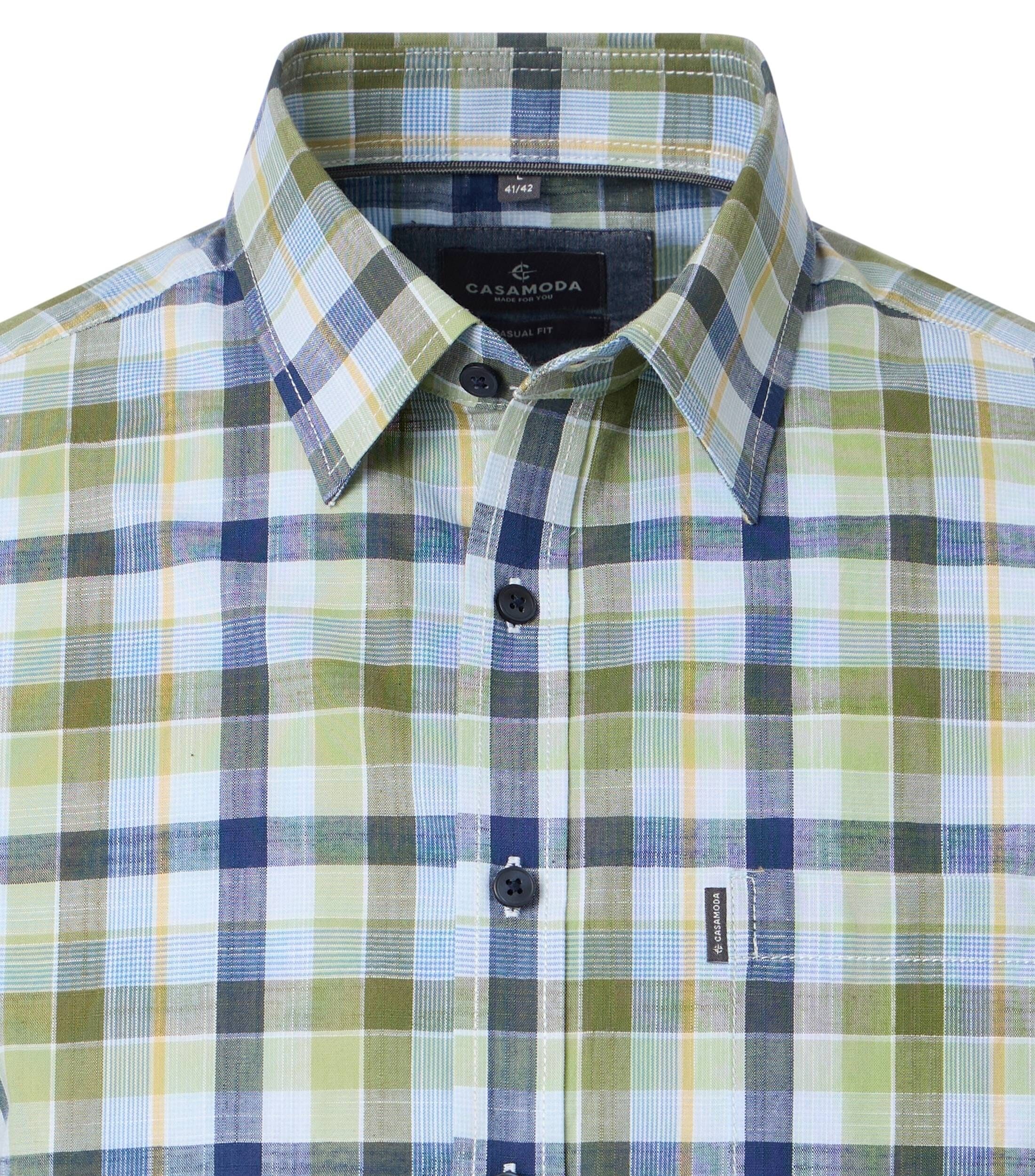 CASA MODA Sport casual fit overhemd, korte mouw, chambray, groen, blauw, wit, geel geruit