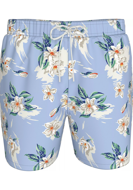 Tommy Hilfiger Medium Drawstring swimshort, heren zwembroek, lichtblauw met bloemen print Tommy Hilfiger Medium Drawstring swimshort, heren zwembroek, lichtblauw met bloemen print