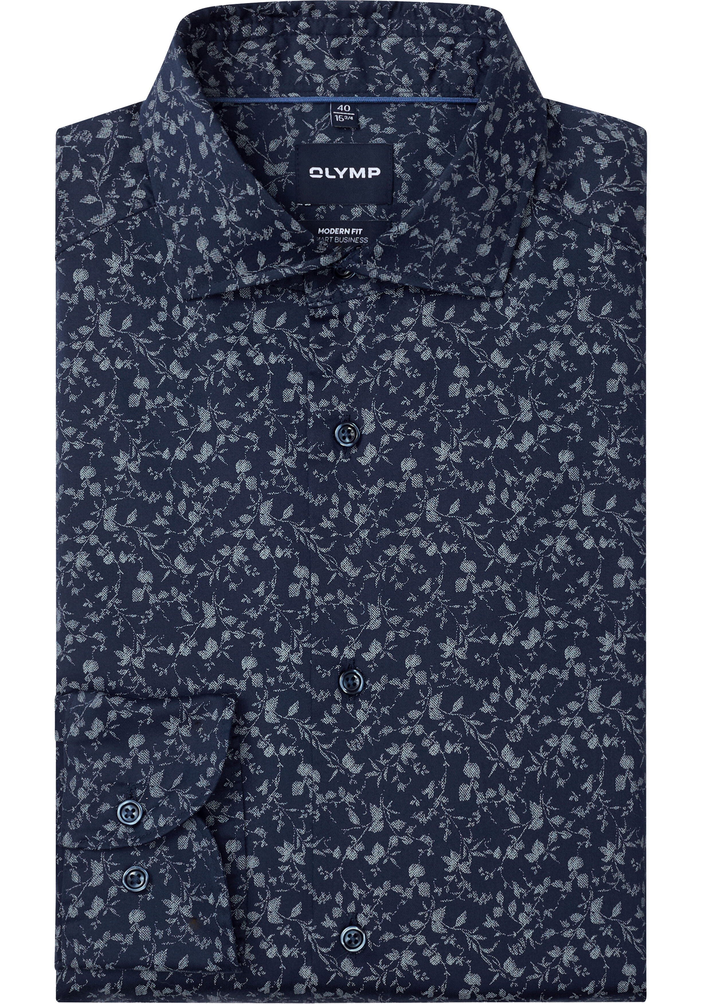 OLYMP Smart Business modern fit overhemd, popeline, marine blauw dessin