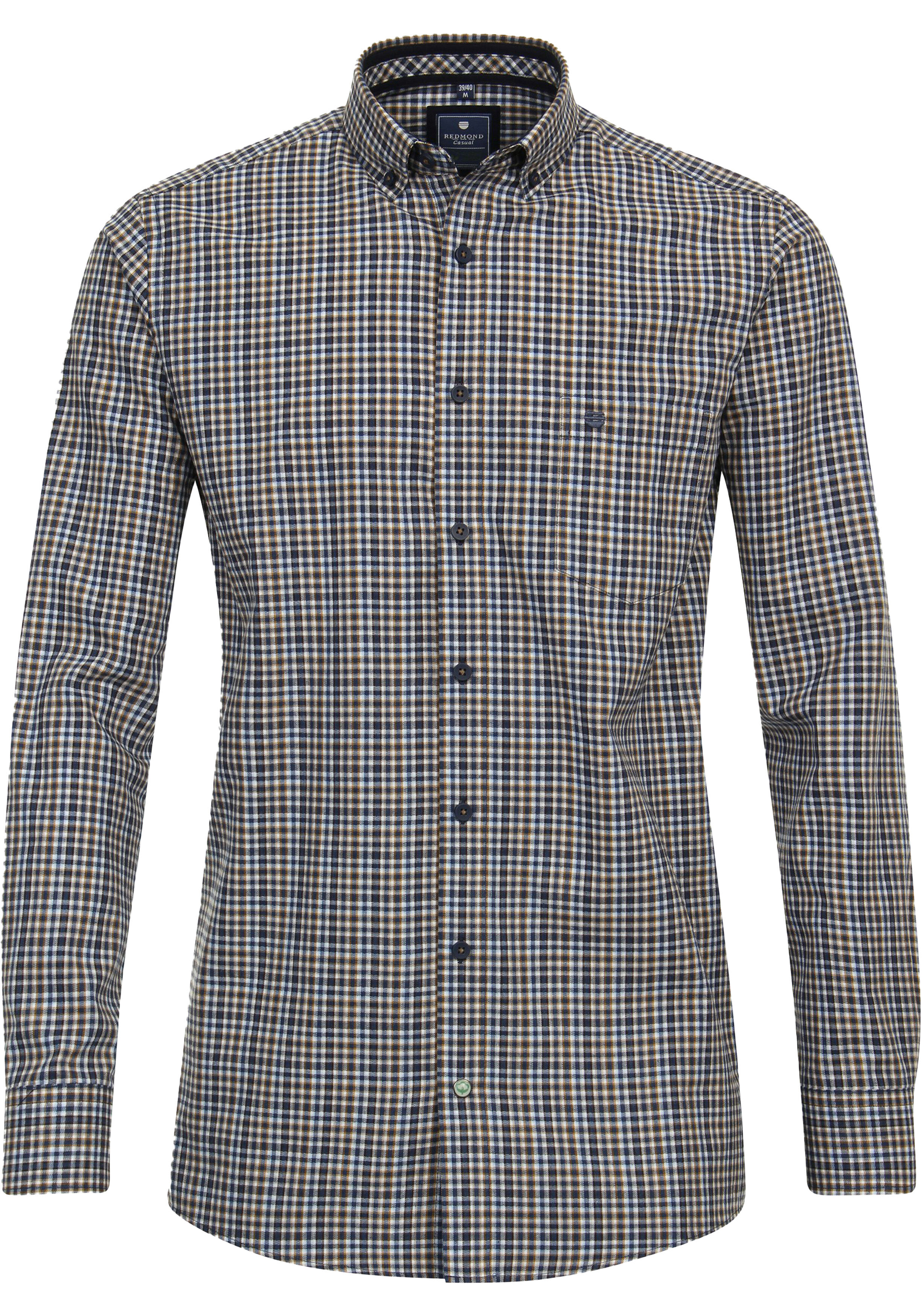 Redmond comfort fit overhemd, twill, bruin geruit