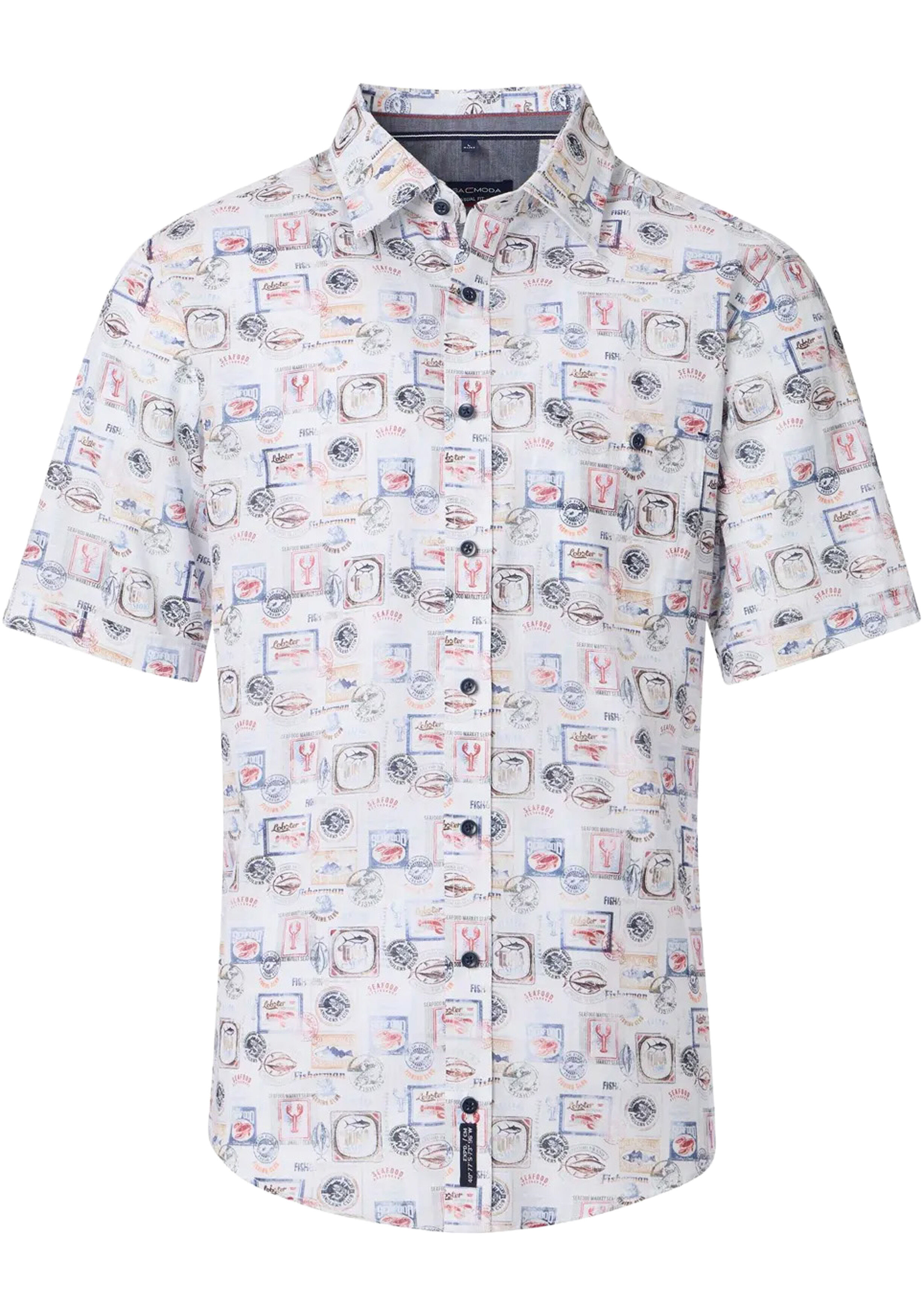CASA MODA Sport casual fit overhemd, korte mouw, chambray, blauw, wit en beige dessin