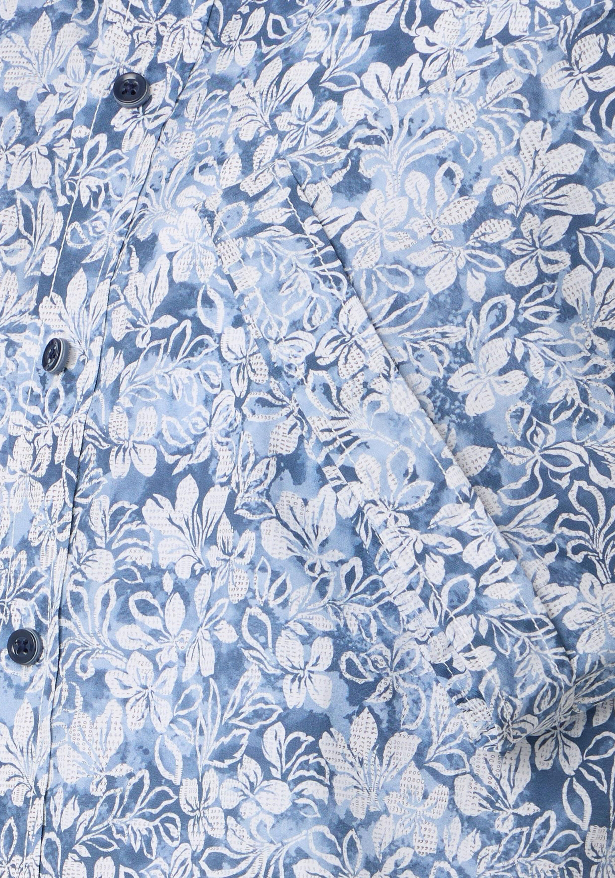 CASA MODA Sport casual fit overhemd, korte mouw, popeline, blauw met wit bloemen dessin