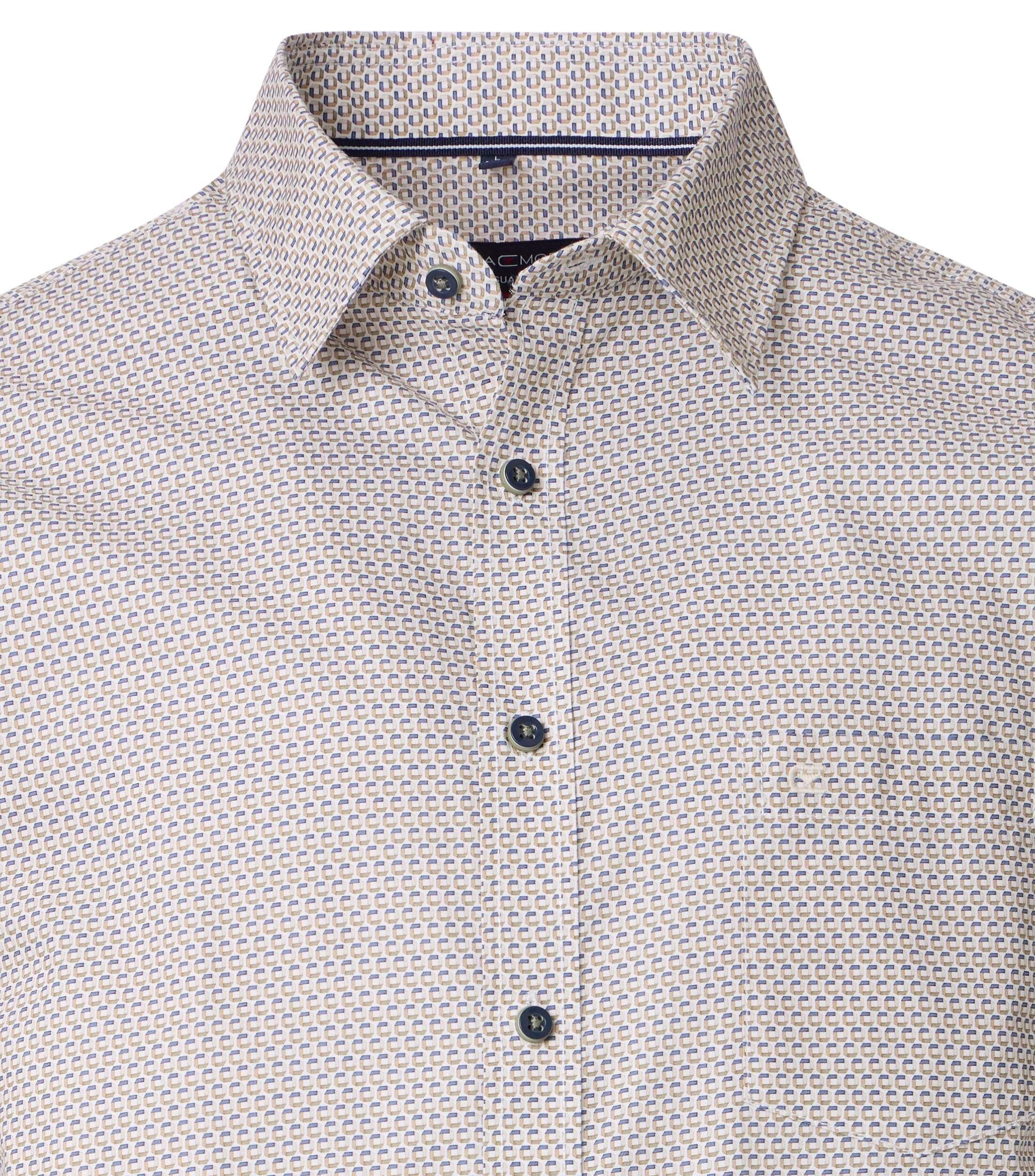 CASA MODA Sport casual fit overhemd, korte mouw, popeline, wit met groen en blauw dessin