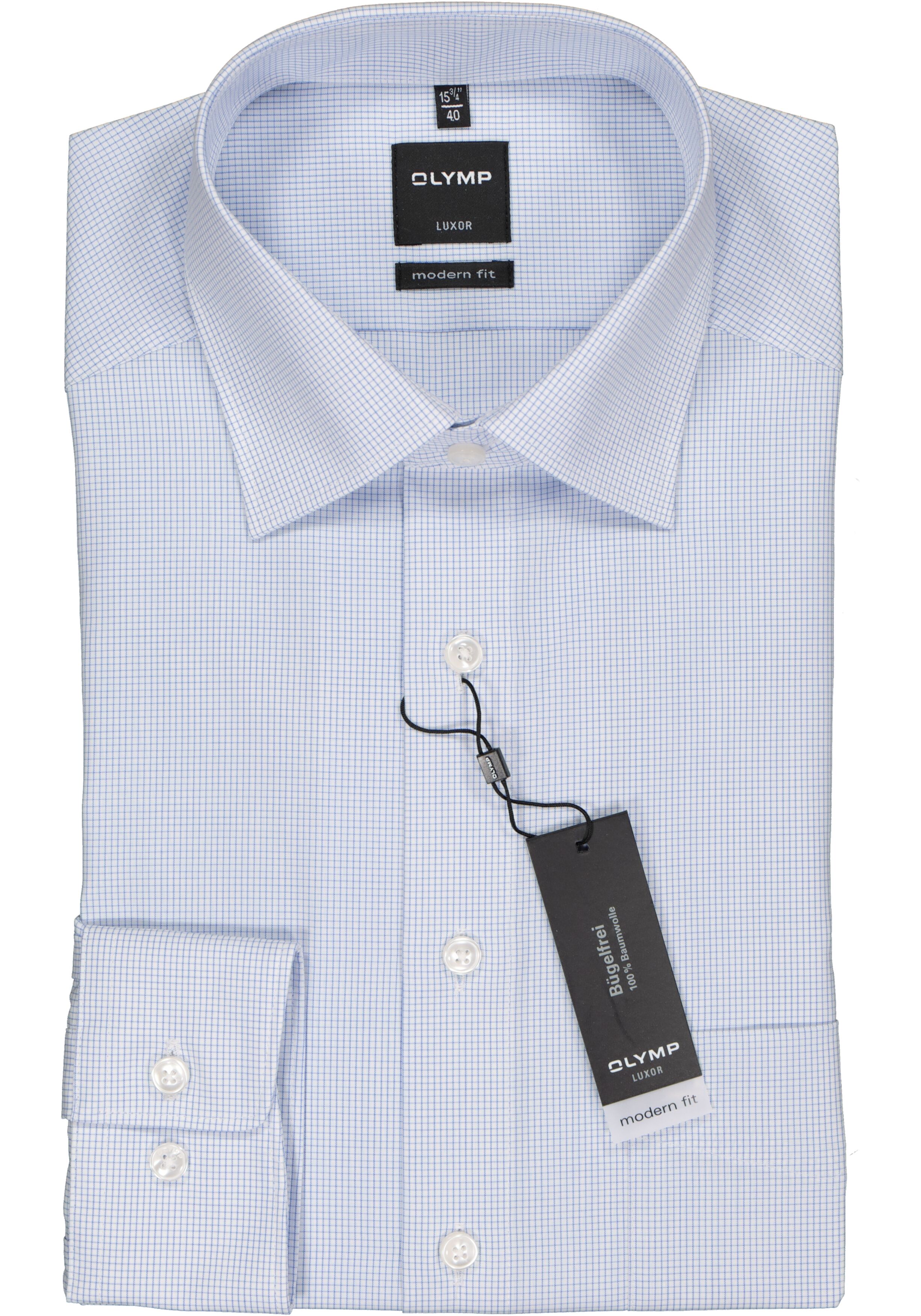 OLYMP Luxor modern fit overhemd, blauw met wit geruit