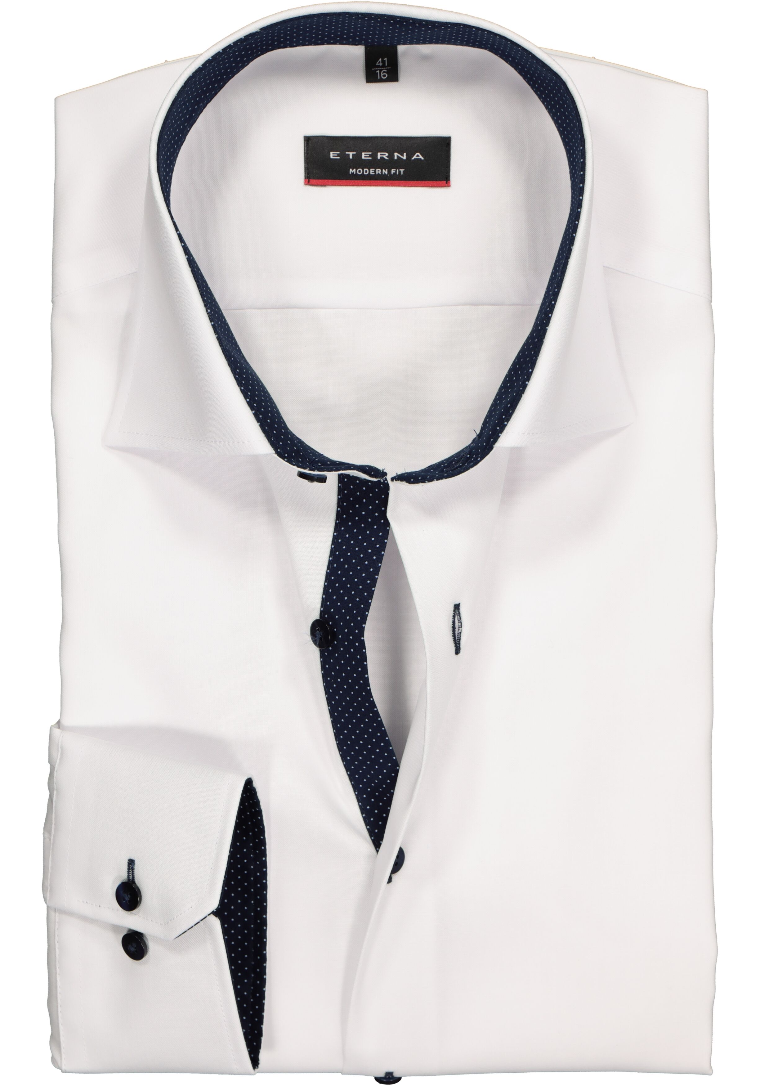 ETERNA modern fit overhemd, fijn Oxford heren overhemd, wit (blauw gestipt contrast)