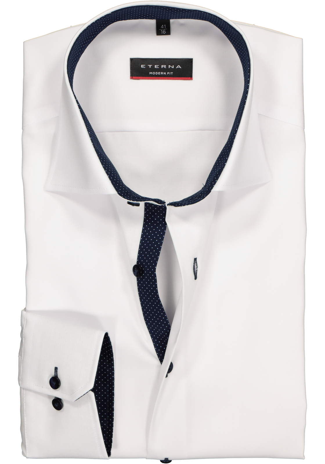 1-4053648906902_eterna-overhemd_HR ETERNA modern fit overhemd, fijn Oxford heren overhemd, wit (blauw gestipt contrast)