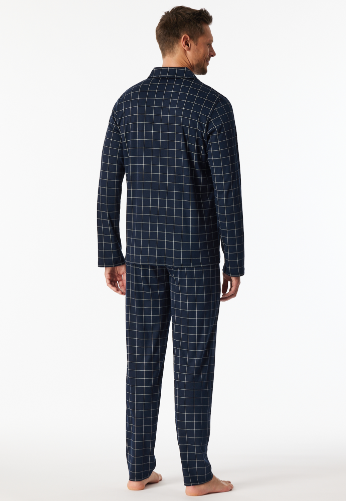 SCHIESSER Fine Interlock Pyjama lang, heren pyjama set, nachtblauw dessin