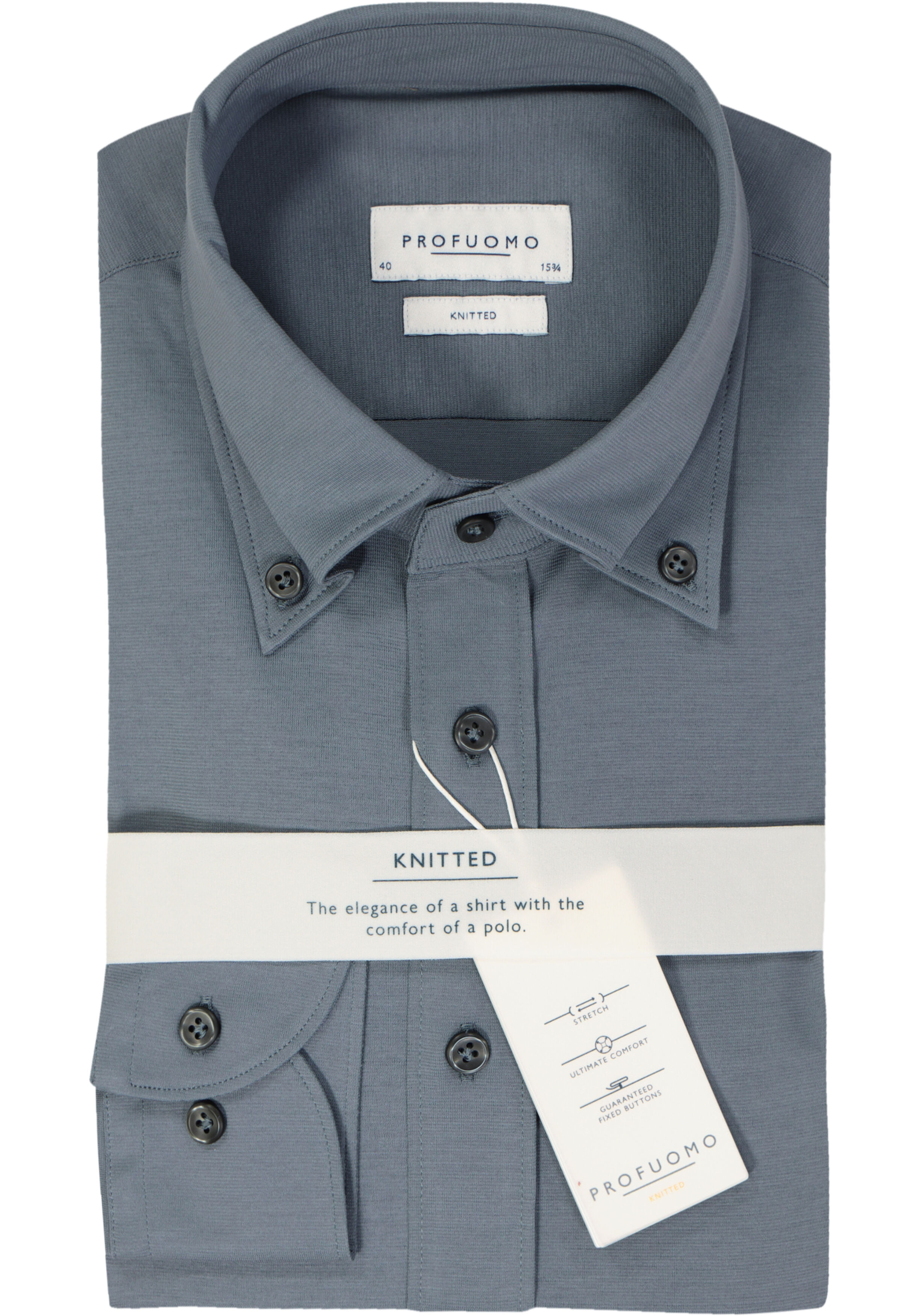 Profuomo slim fit heren overhemd, jersey, indigo blauw