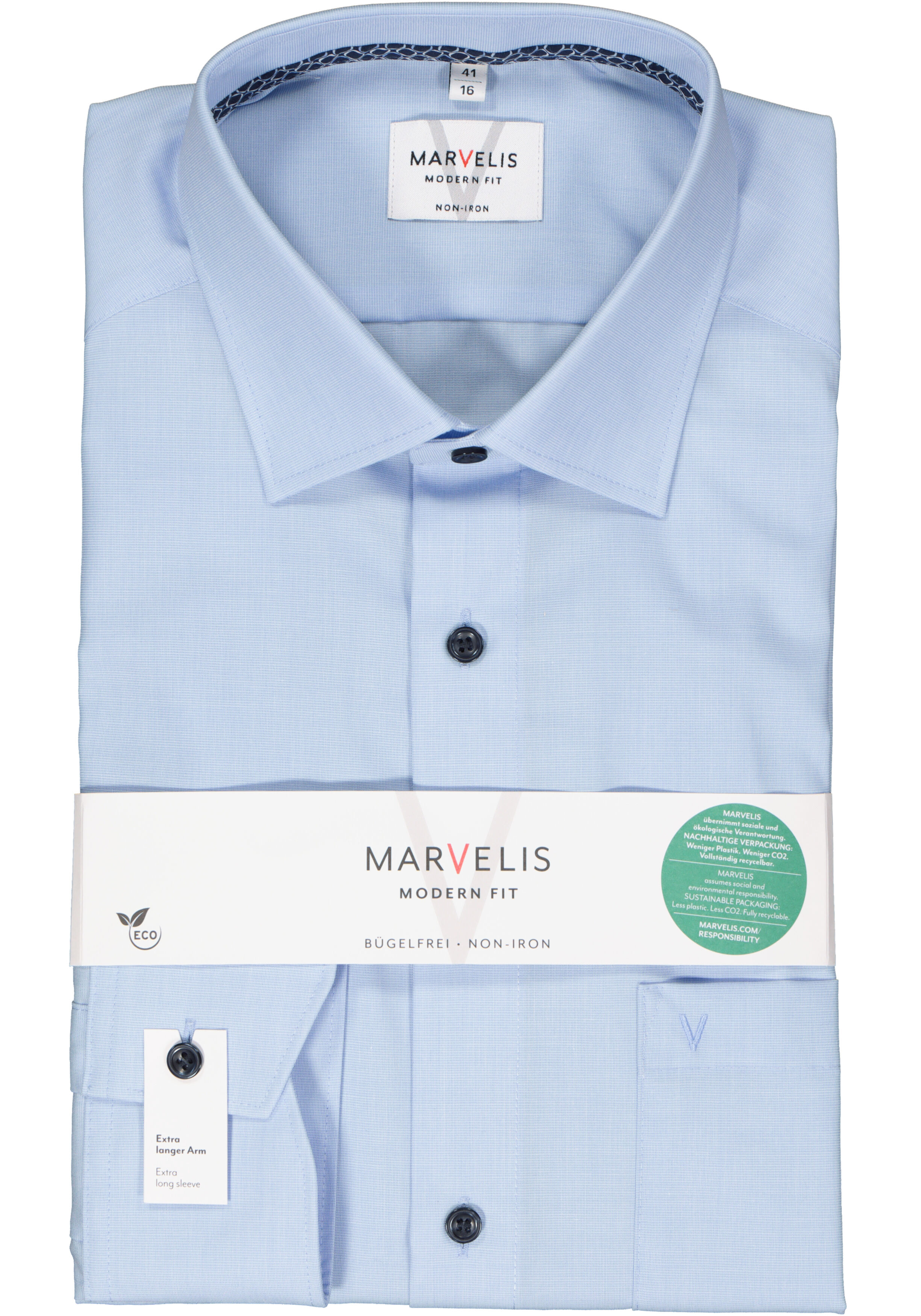MARVELIS modern fit overhemd, mouwlengte 7, structuur, lichtblauw