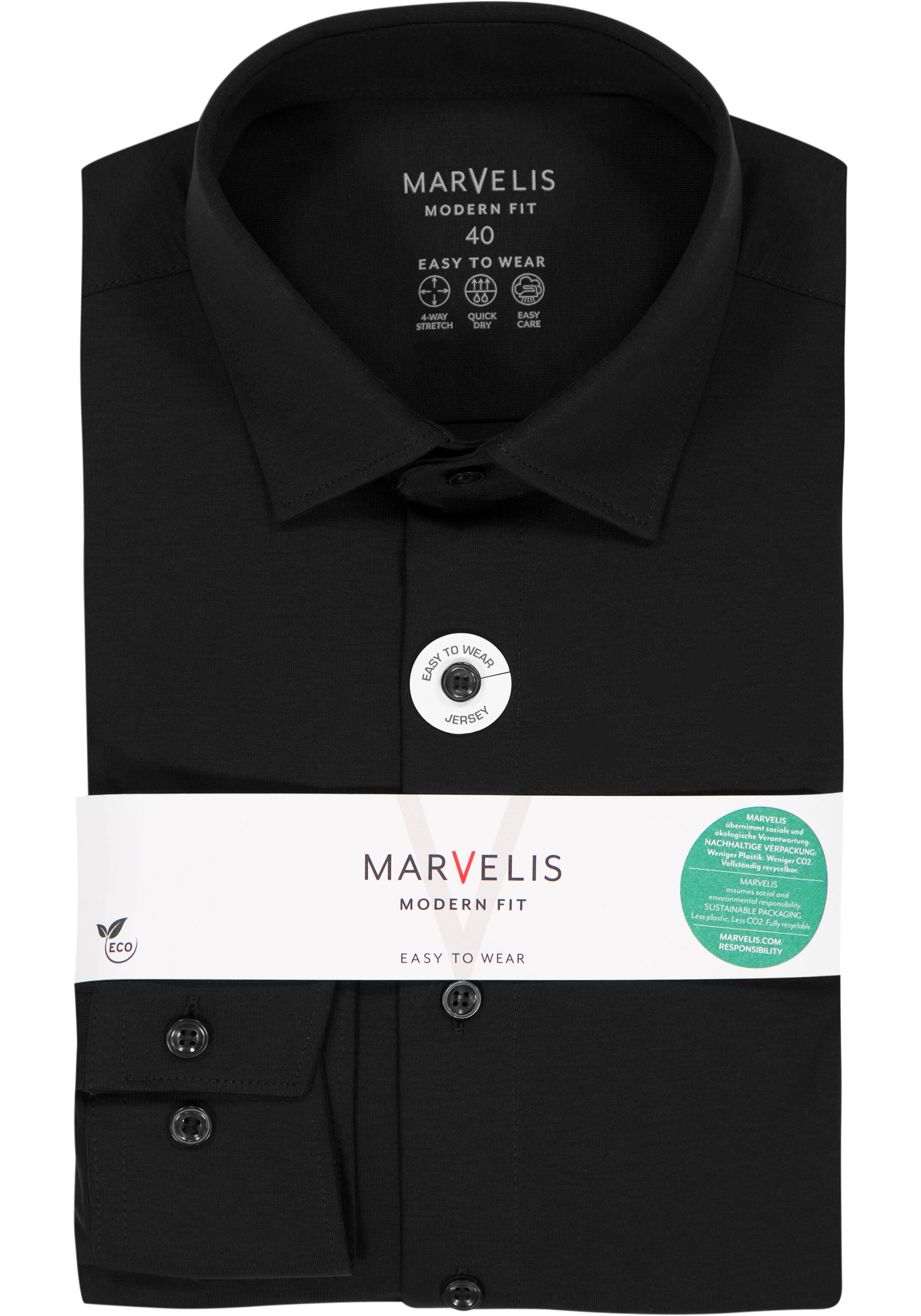 MARVELIS modern fit overhemd, tricot, zwart