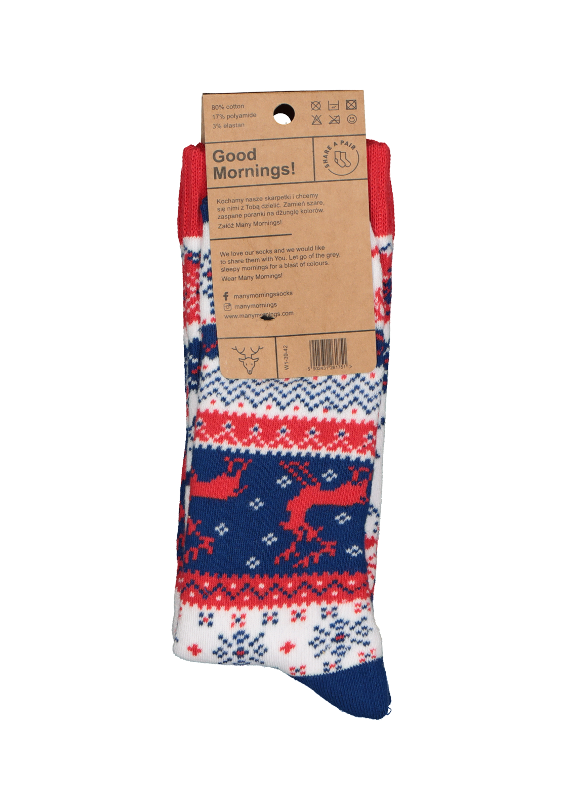 4-5902431261751_Many_Mornings_sokken_HR Many Mornings unisex sokken Warm Rudolph huissokken