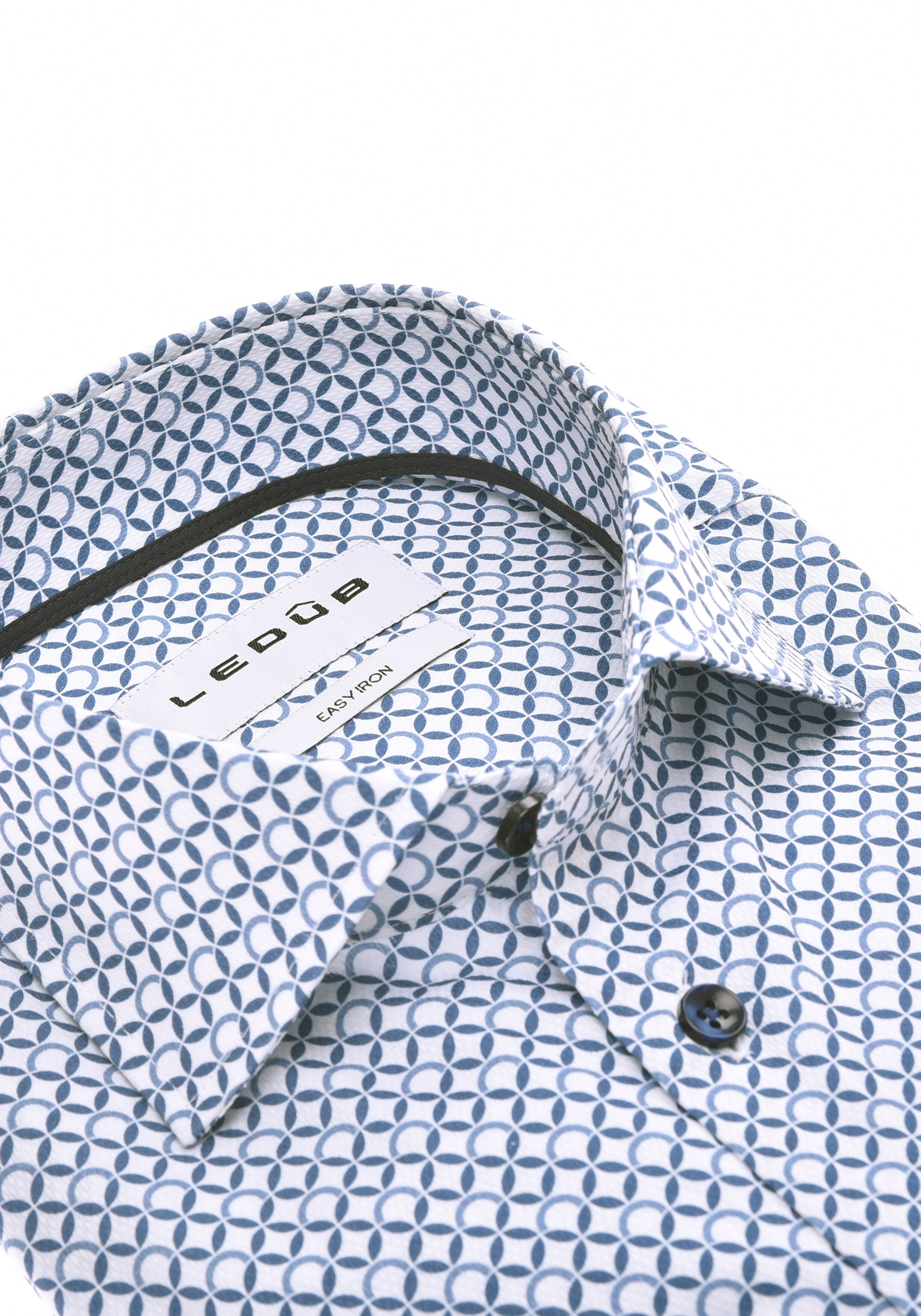 Ledub modern fit overhemd, mouwlengte 72 cm, popeline, blauw met wit dessin