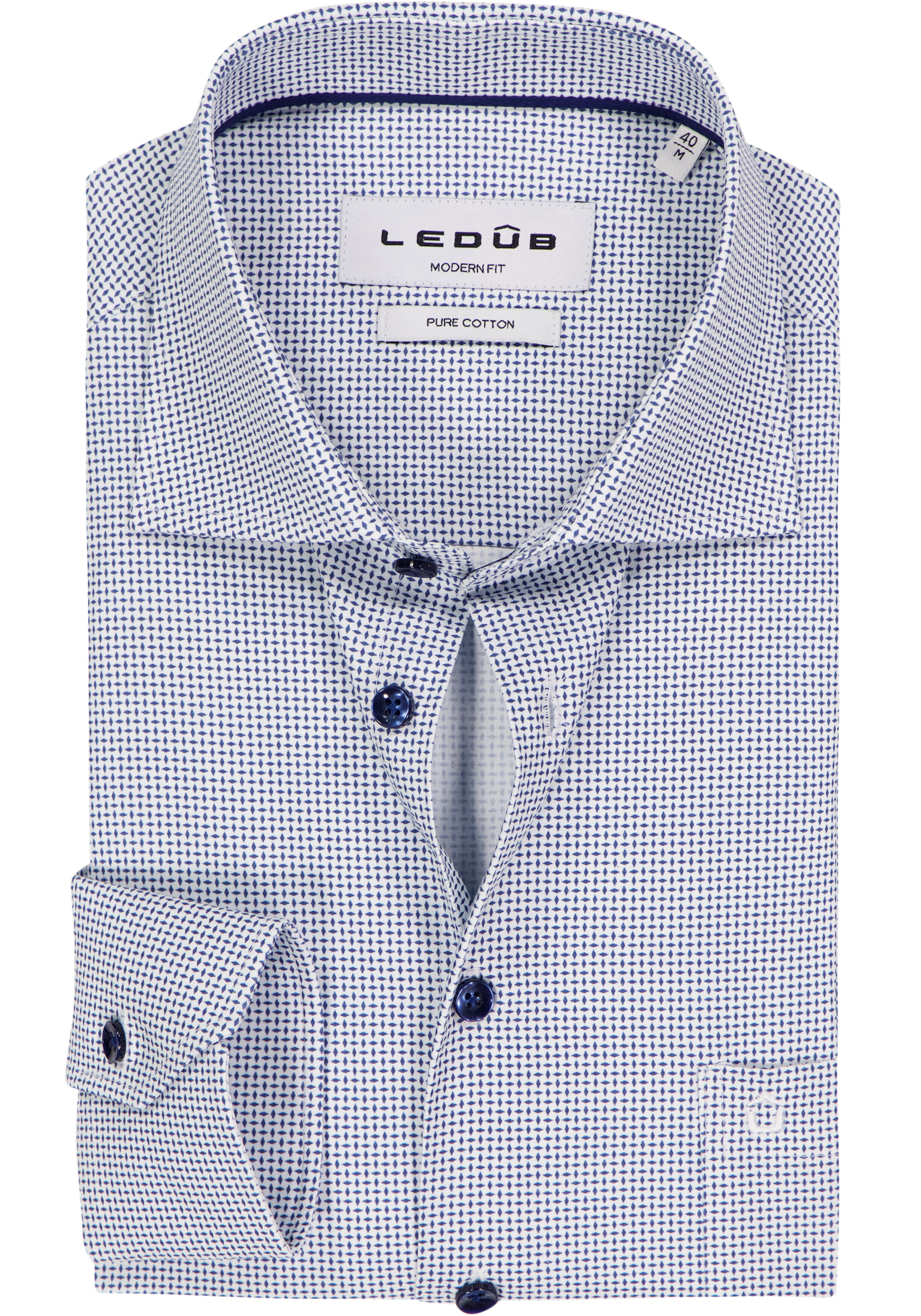Ledub modern fit overhemd, popeline, donkerblauw dessin