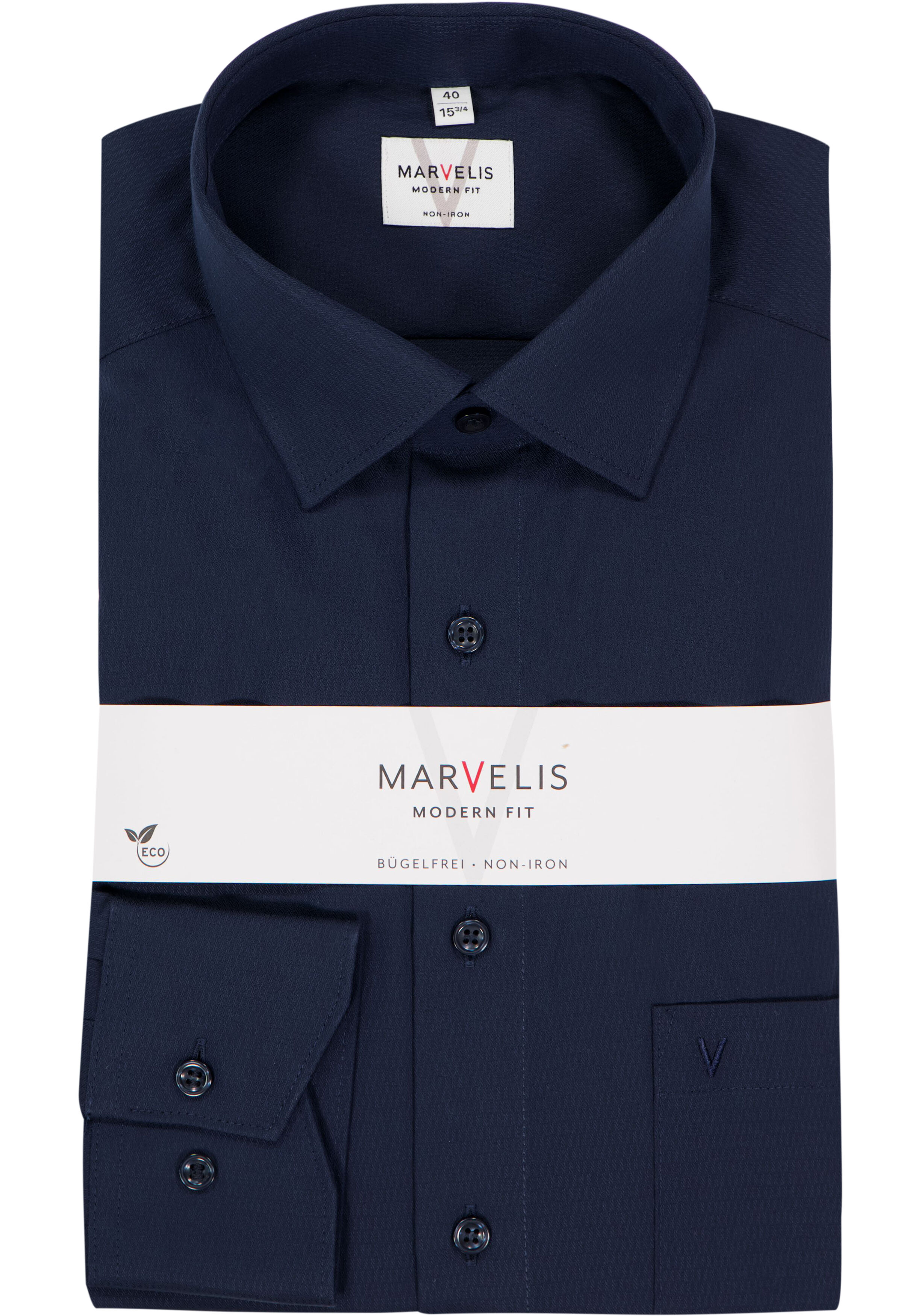 MARVELIS modern fit overhemd, structuur, donkerblauw