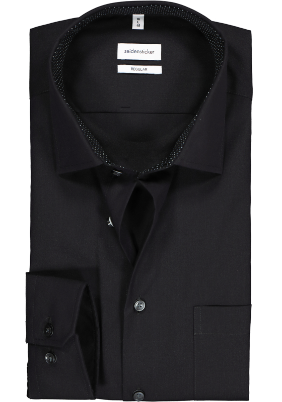 Seidensticker regular fit overhemd, zwart (contrast) Seidensticker regular fit overhemd, zwart (contrast)