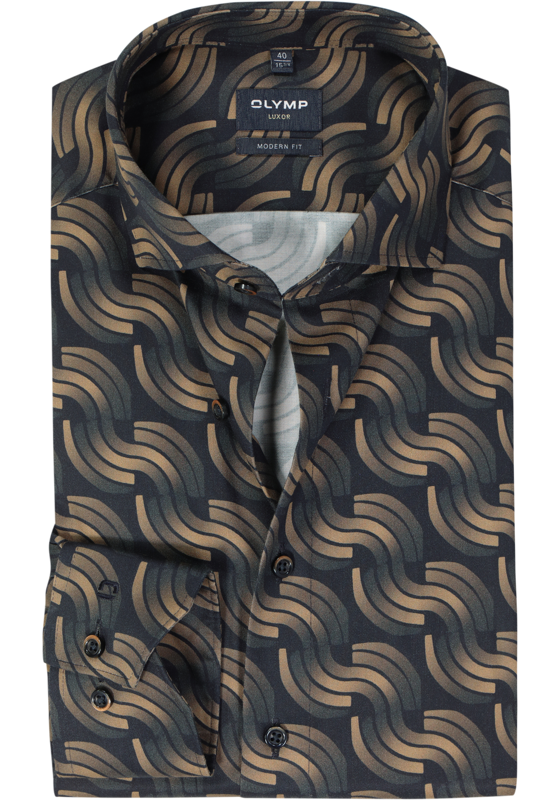 OLYMP Luxor modern fit overhemd, satijnbinding, bruin dessin OLYMP Luxor modern fit overhemd, satijnbinding, bruin dessin