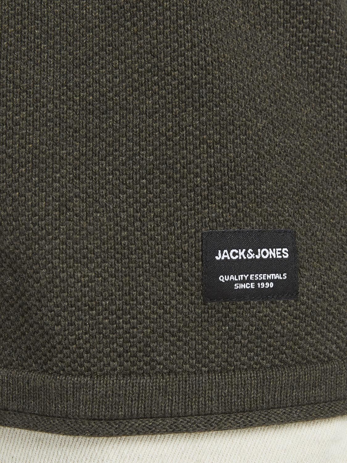 JACK & JONES Hill knit crew neck slim fit, heren pullover katoen met O-hals, groen melange