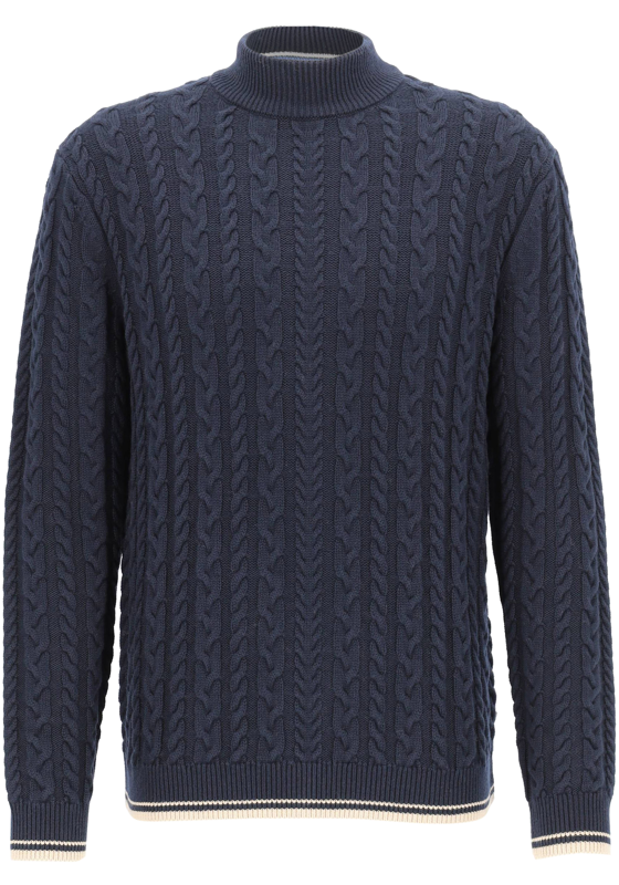 OLYMP modern fit trui wolmengsel, kabeltrui, turtleneck, marine blauw OLYMP modern fit trui wolmengsel, kabeltrui, turtleneck, marine blauw