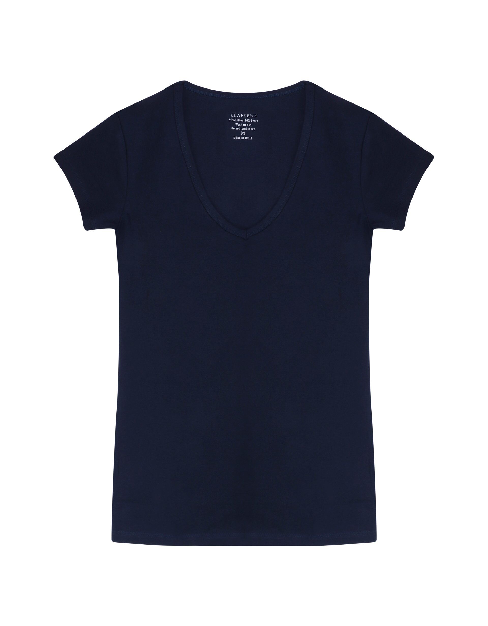 Claesen's dames Basics T-shirt (1-pack), V-hals T-shirt korte mouw, blauw
