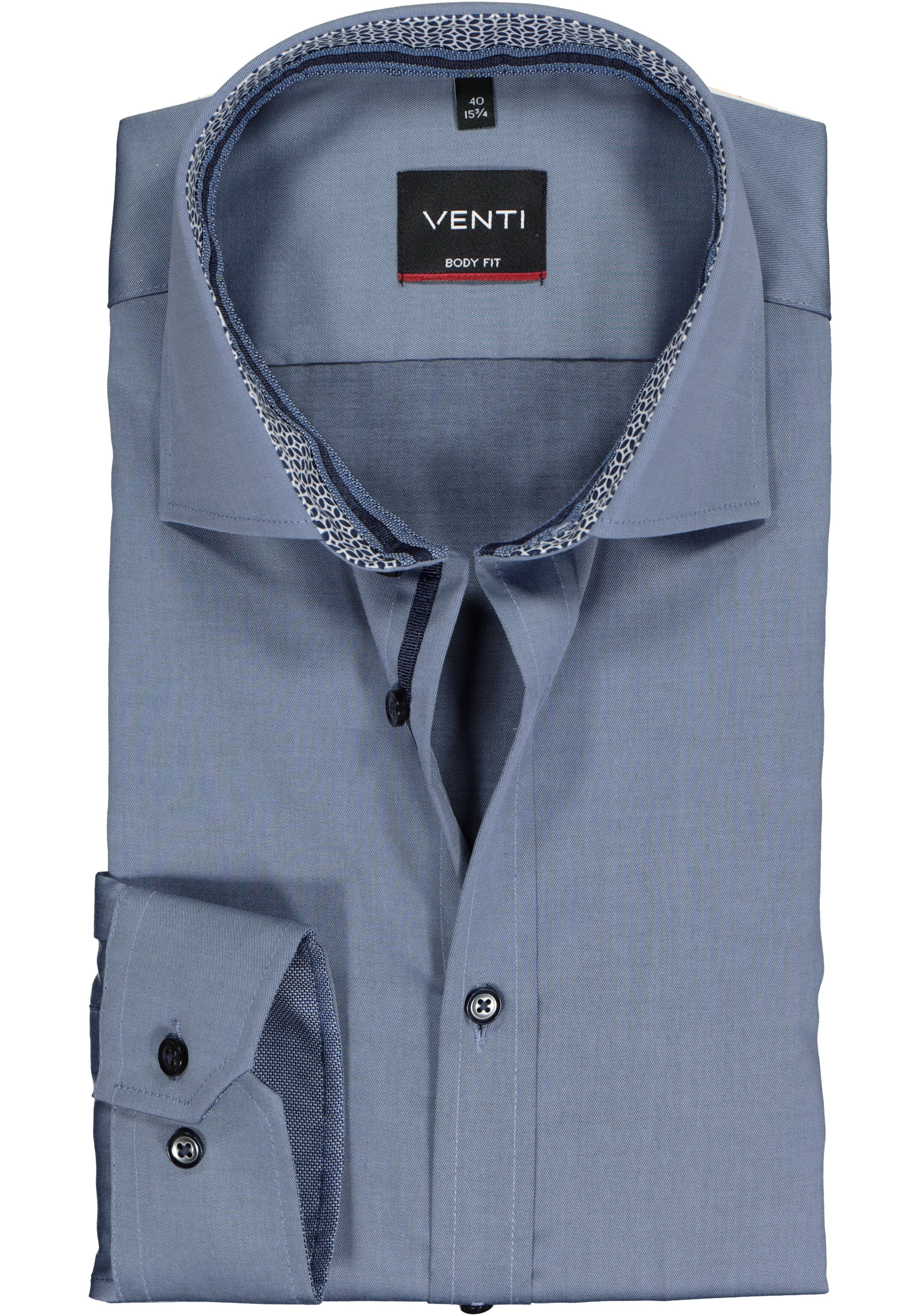 VENTI body fit overhemd, blauw twill (contrast)