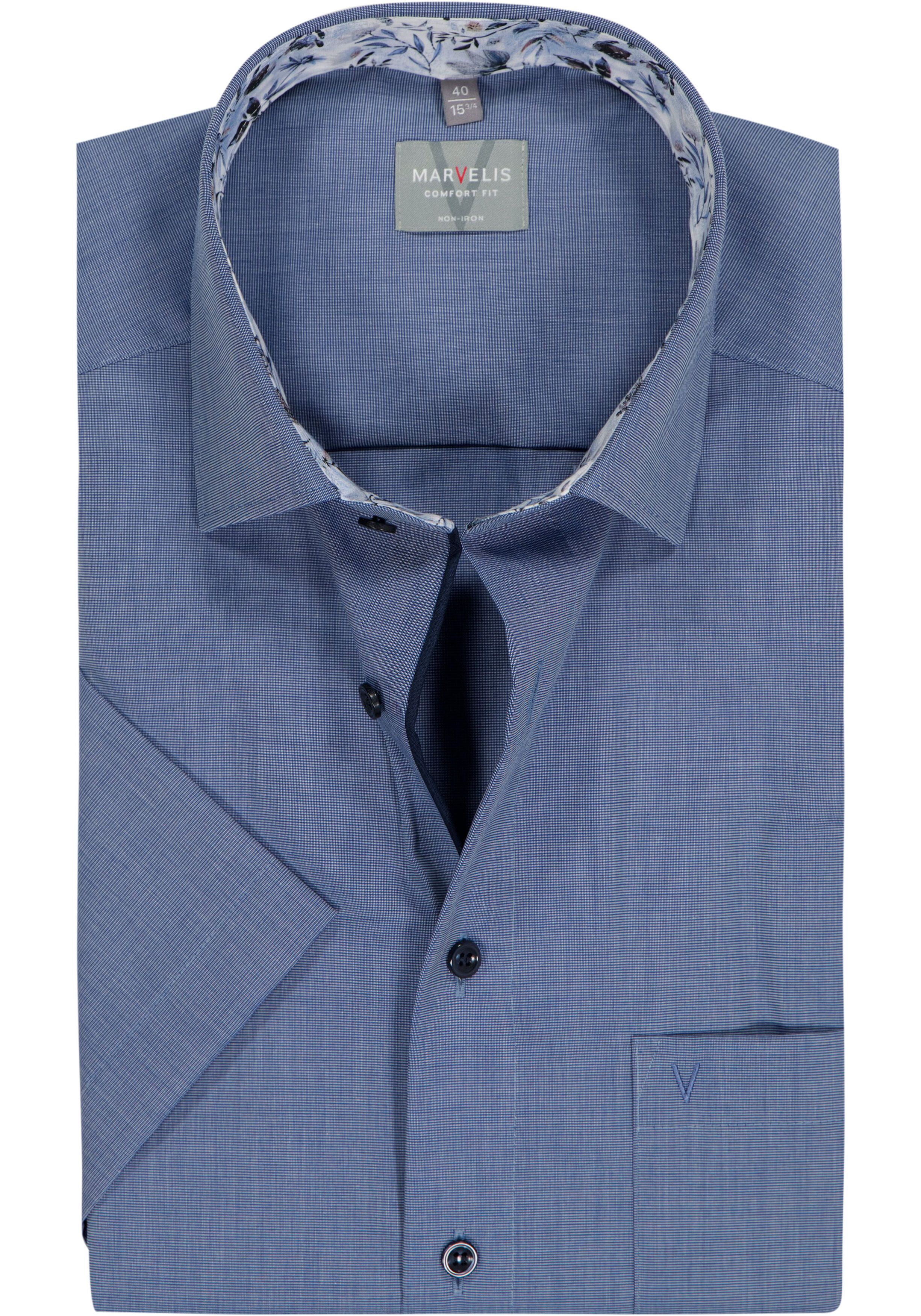 MARVELIS comfort fit overhemd, korte mouw, fil a fil, nachtblauw